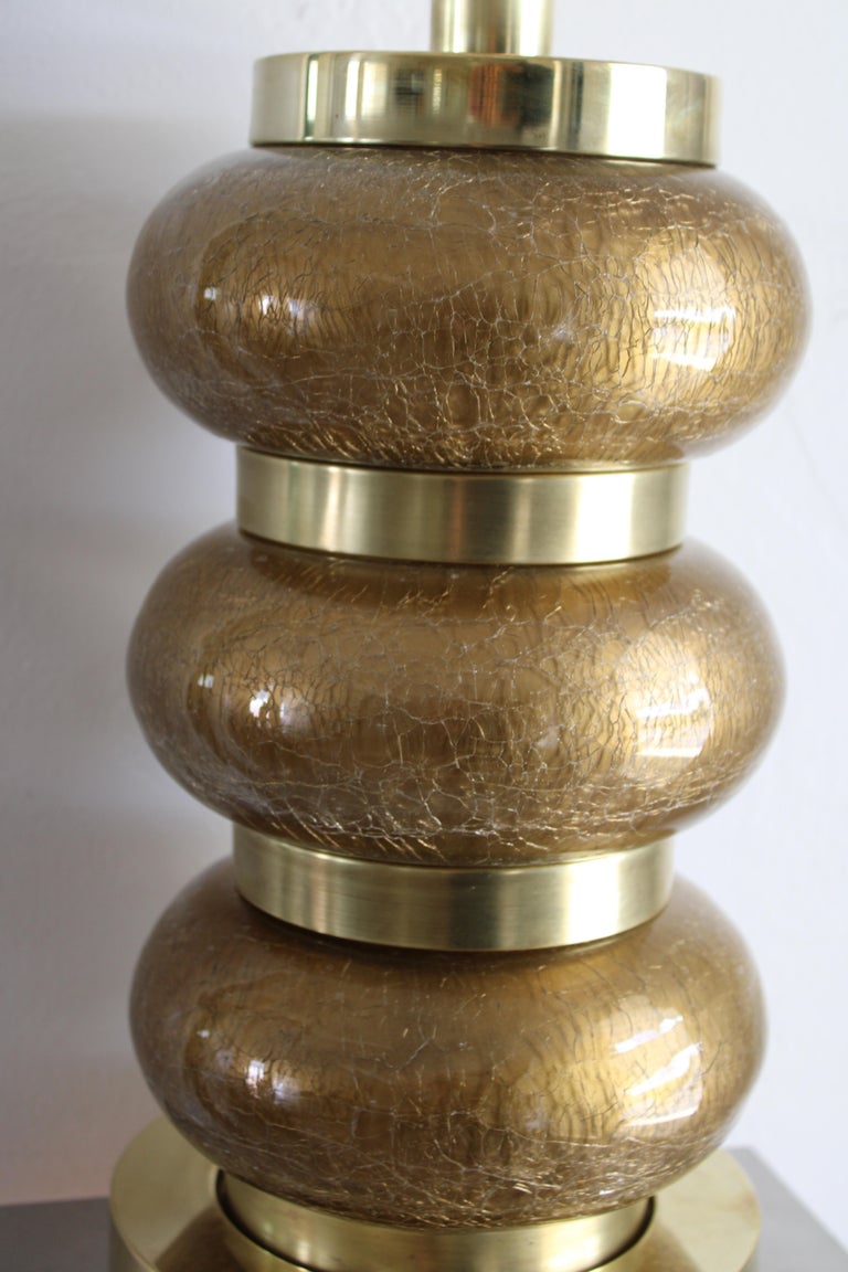 Paul Hanson Crackle Glass and Brass Table Lamp For Sale at 1stDibs