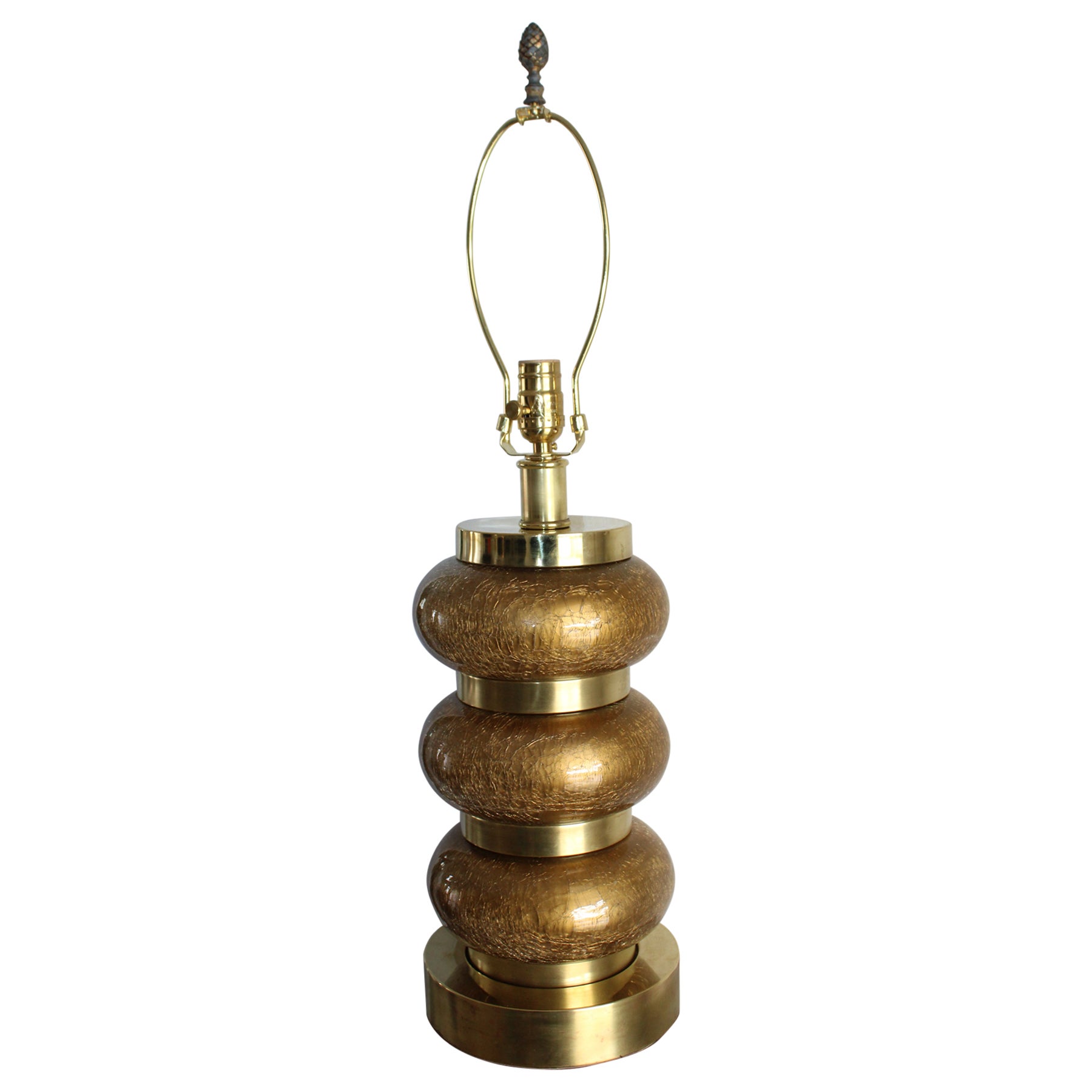 Paul Hanson Crackle Glass and Brass Table Lamp