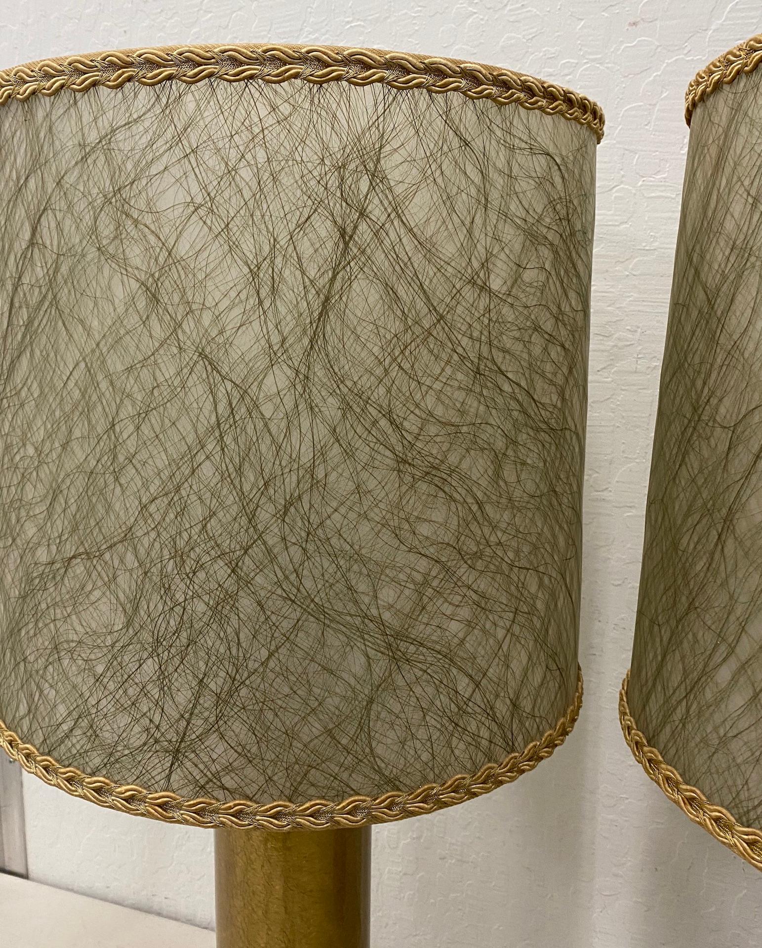Paul Hanson Crackled 'Foil' Glass Lamps with Original Shades, circa 1950 2