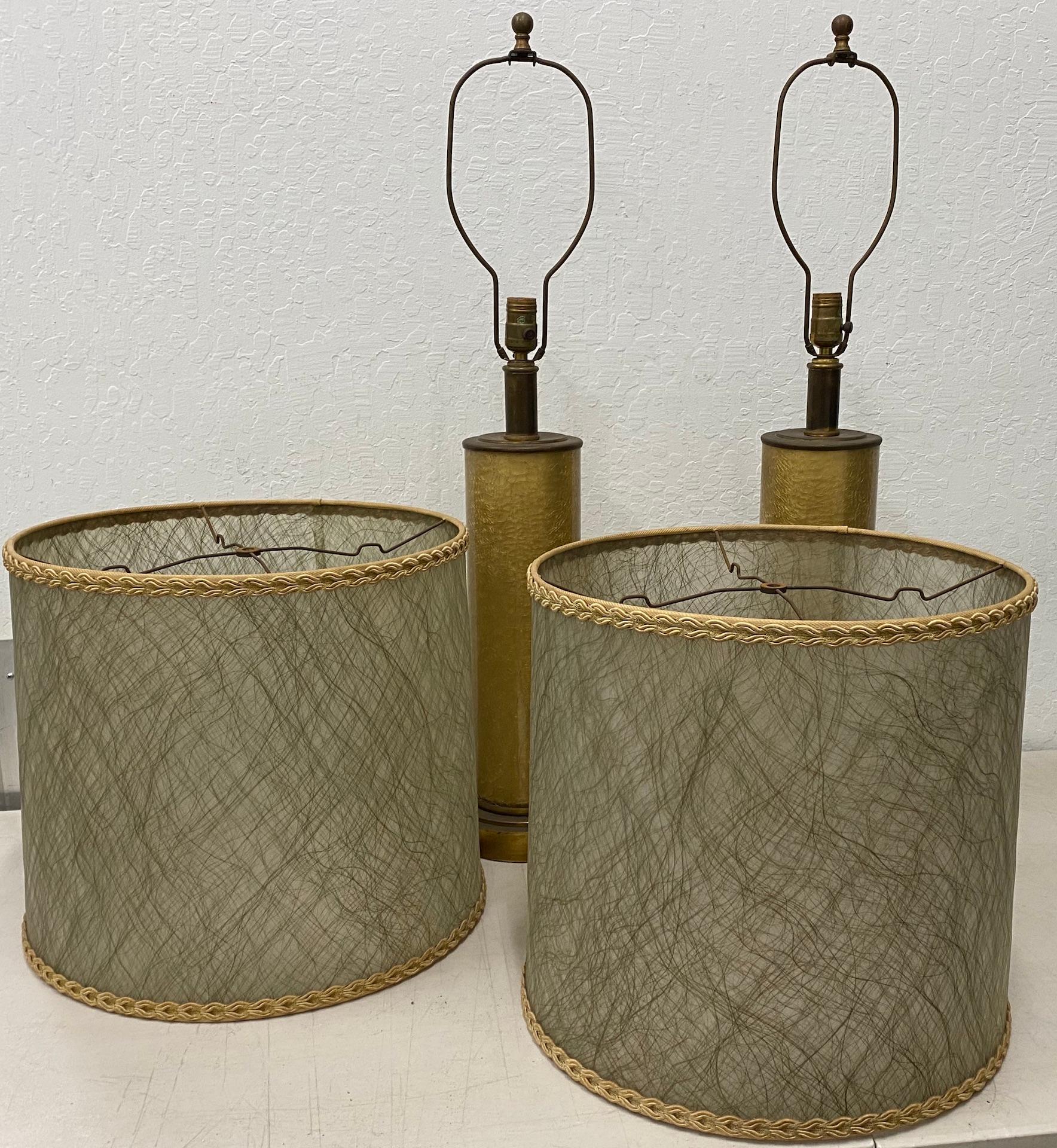 Paul Hanson Crackled 'Foil' Glass Lamps with Original Shades, circa 1950 4