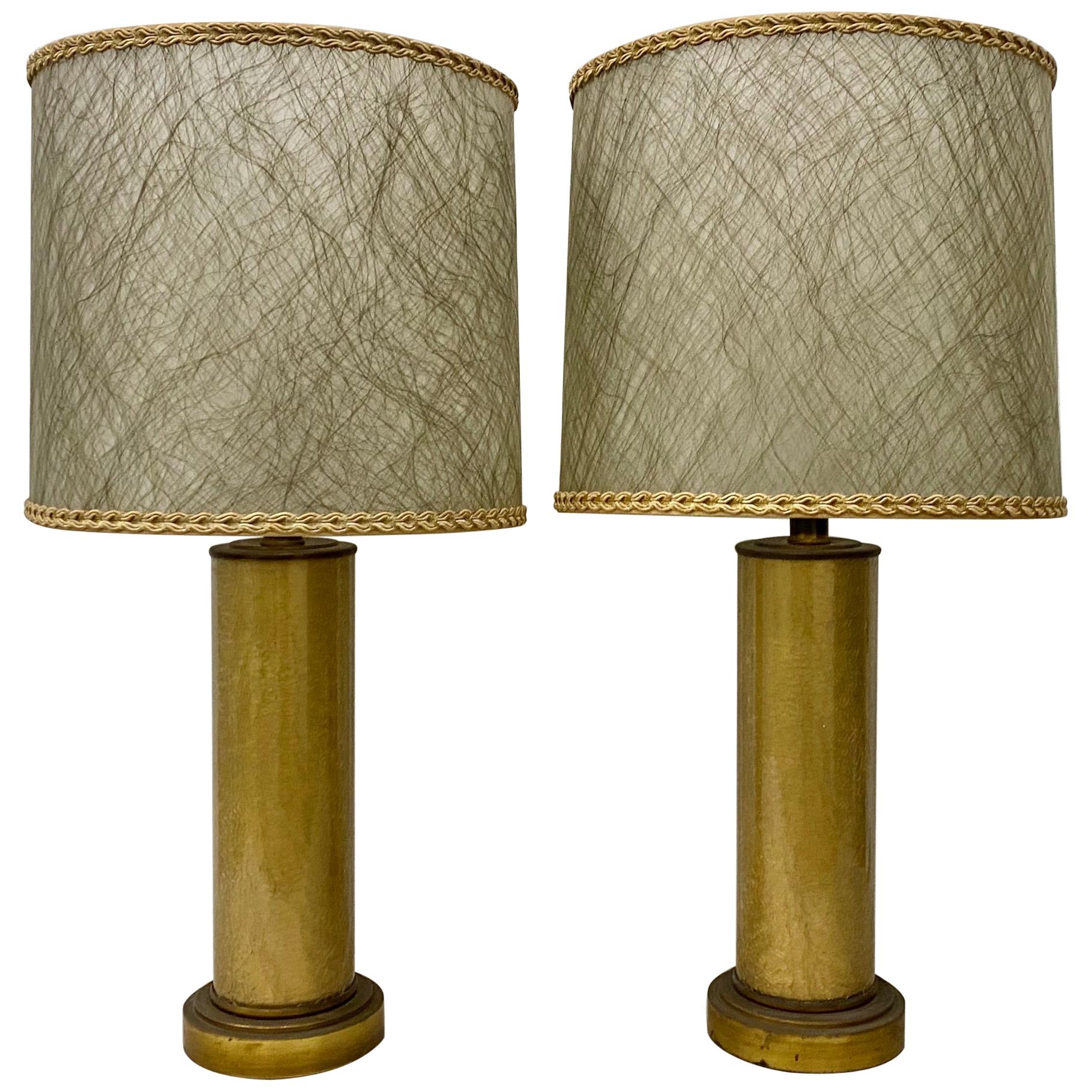 Paul Hanson Crackled 'Foil' Glass Lamps with Original Shades, circa 1950