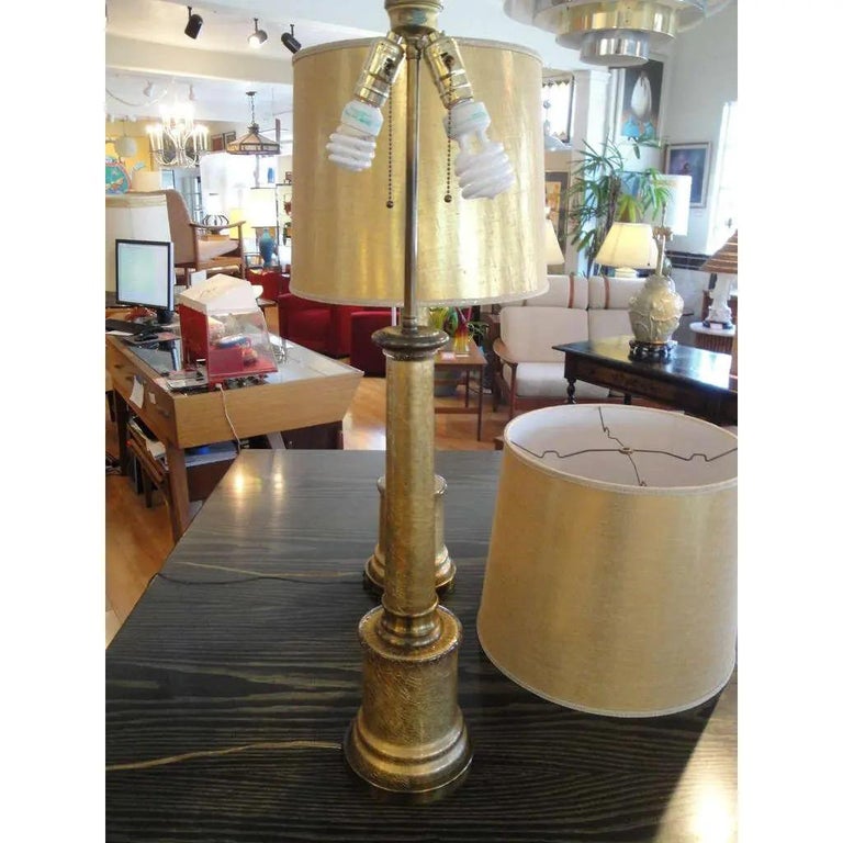 American Paul Hanson Gold Crackalure Reverse Glass Table Lamps, a Pair For Sale