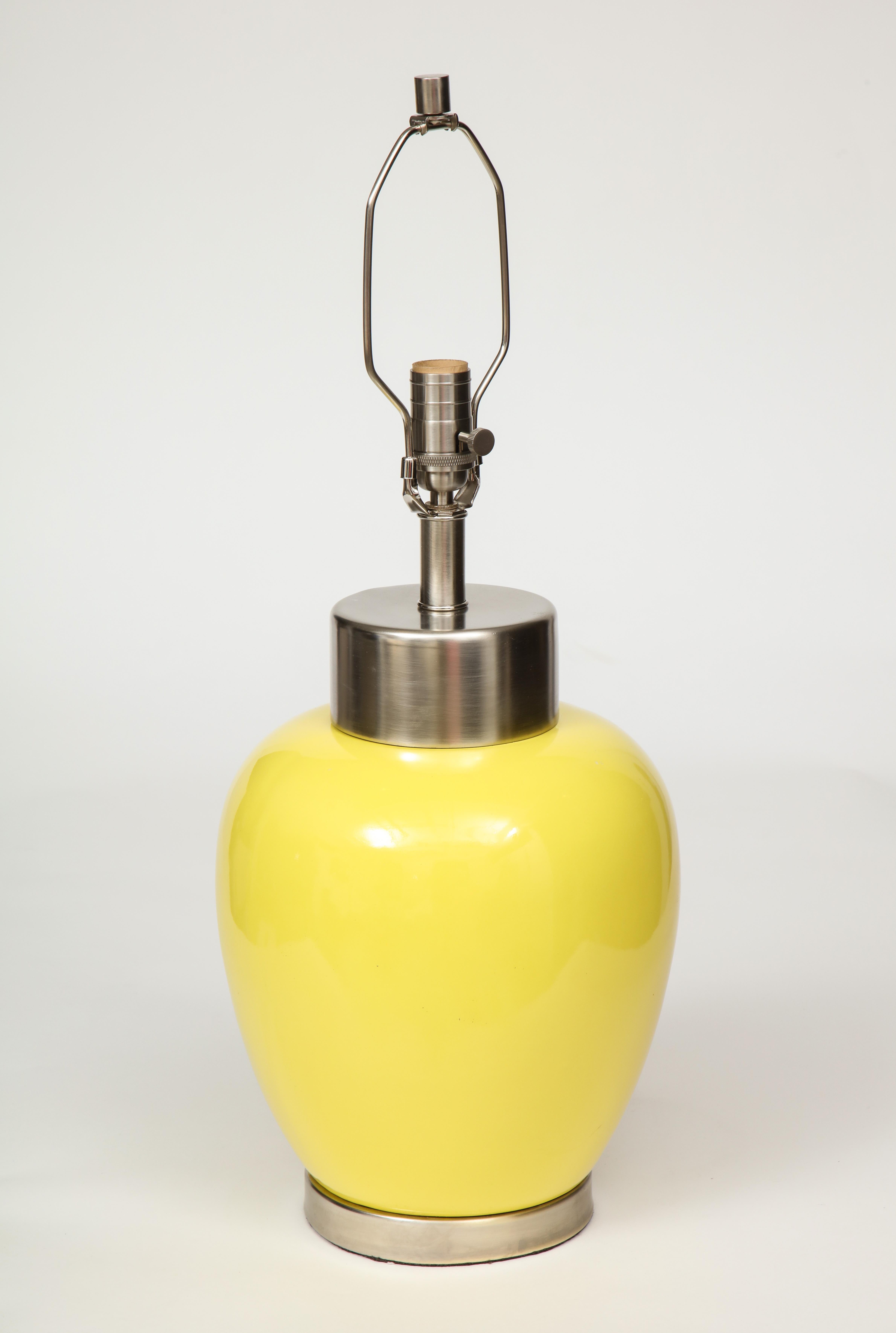 Mid-Century Modern Paul Hanson Lemon Yellow Porcelain Lamps