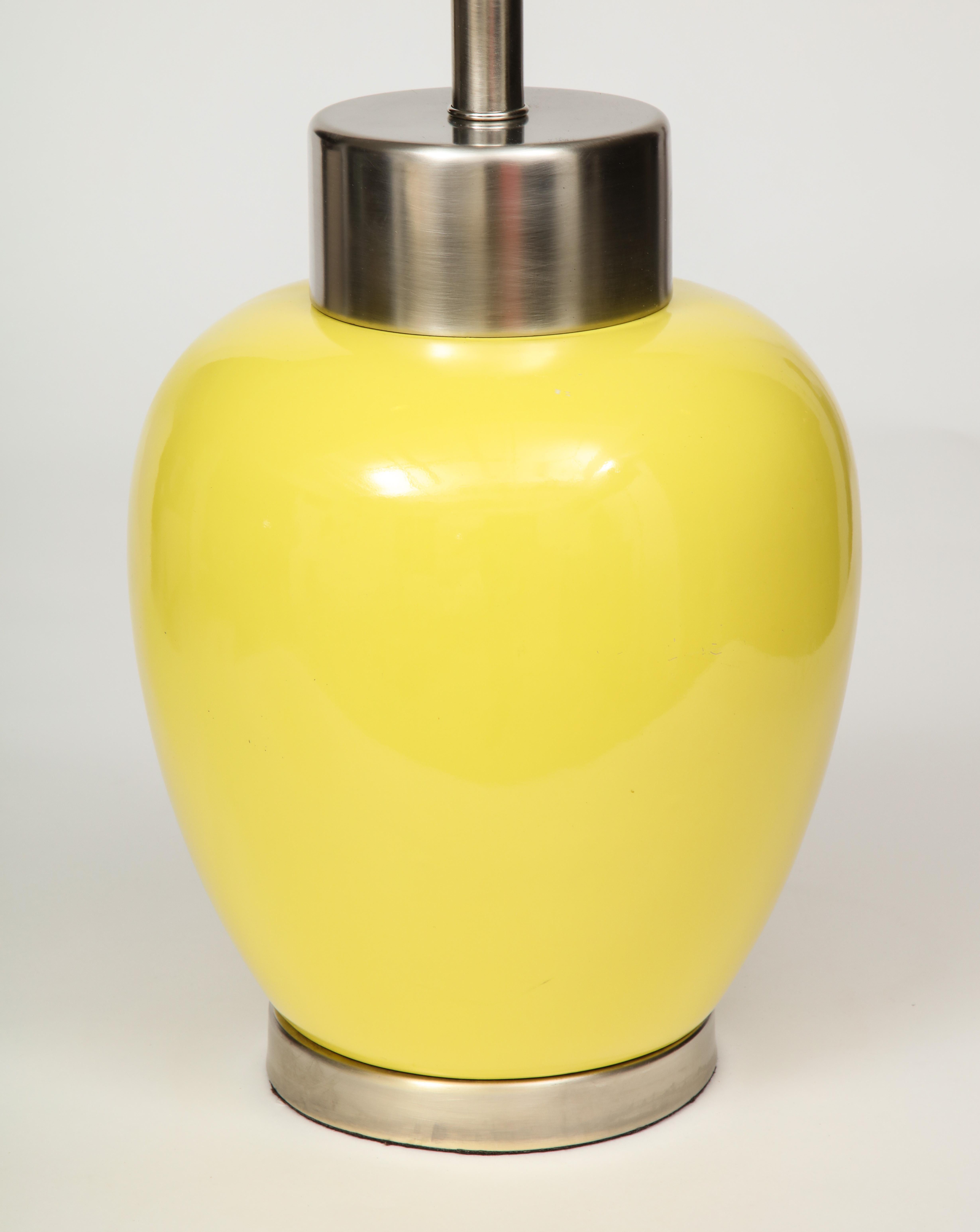 American Paul Hanson Lemon Yellow Porcelain Lamps