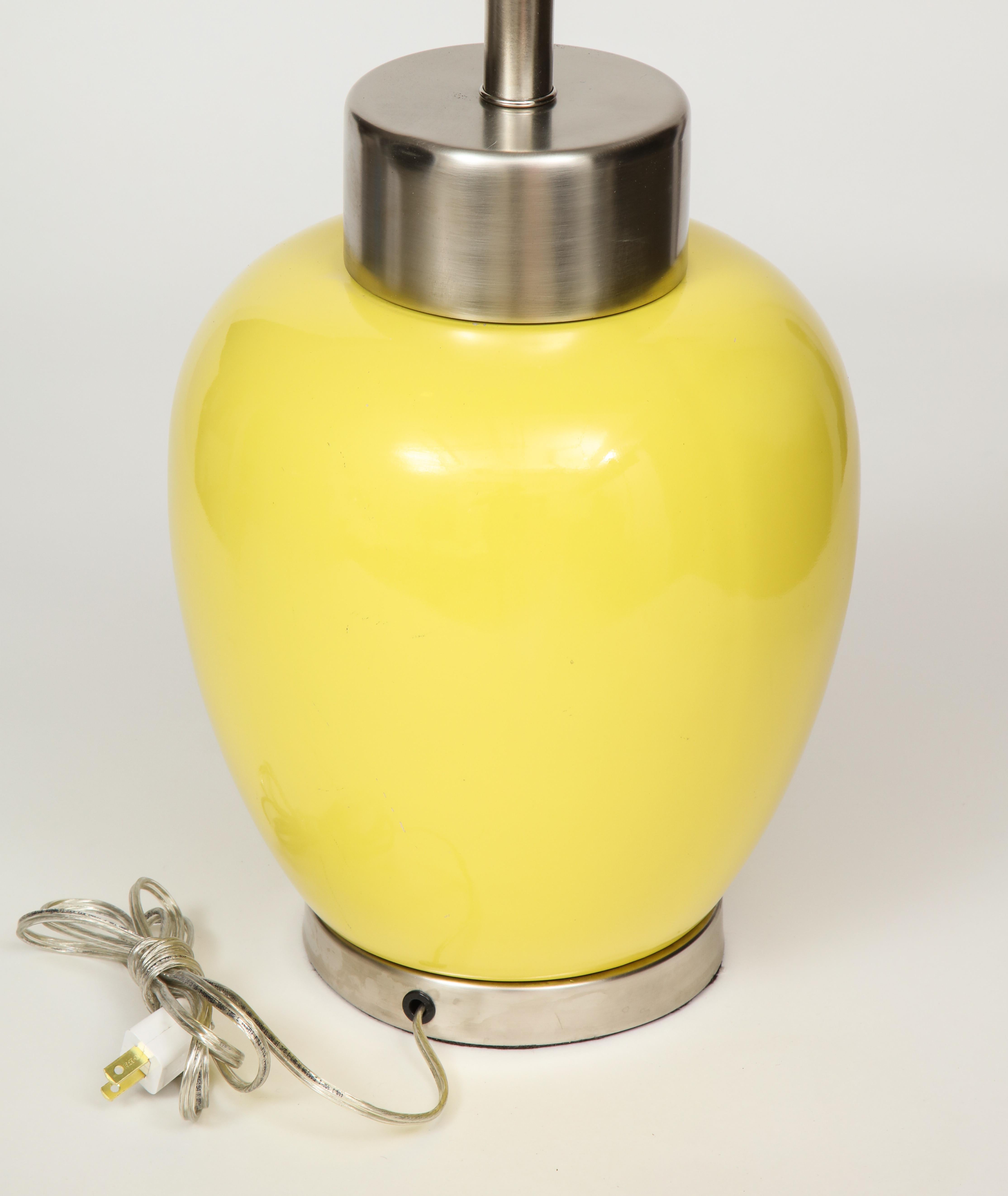 Paul Hanson Lemon Yellow Porcelain Lamps In Good Condition In New York, NY