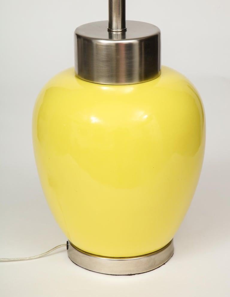 Paul Hanson Lemon Yellow Porcelain Lamps In Good Condition For Sale In New York, NY