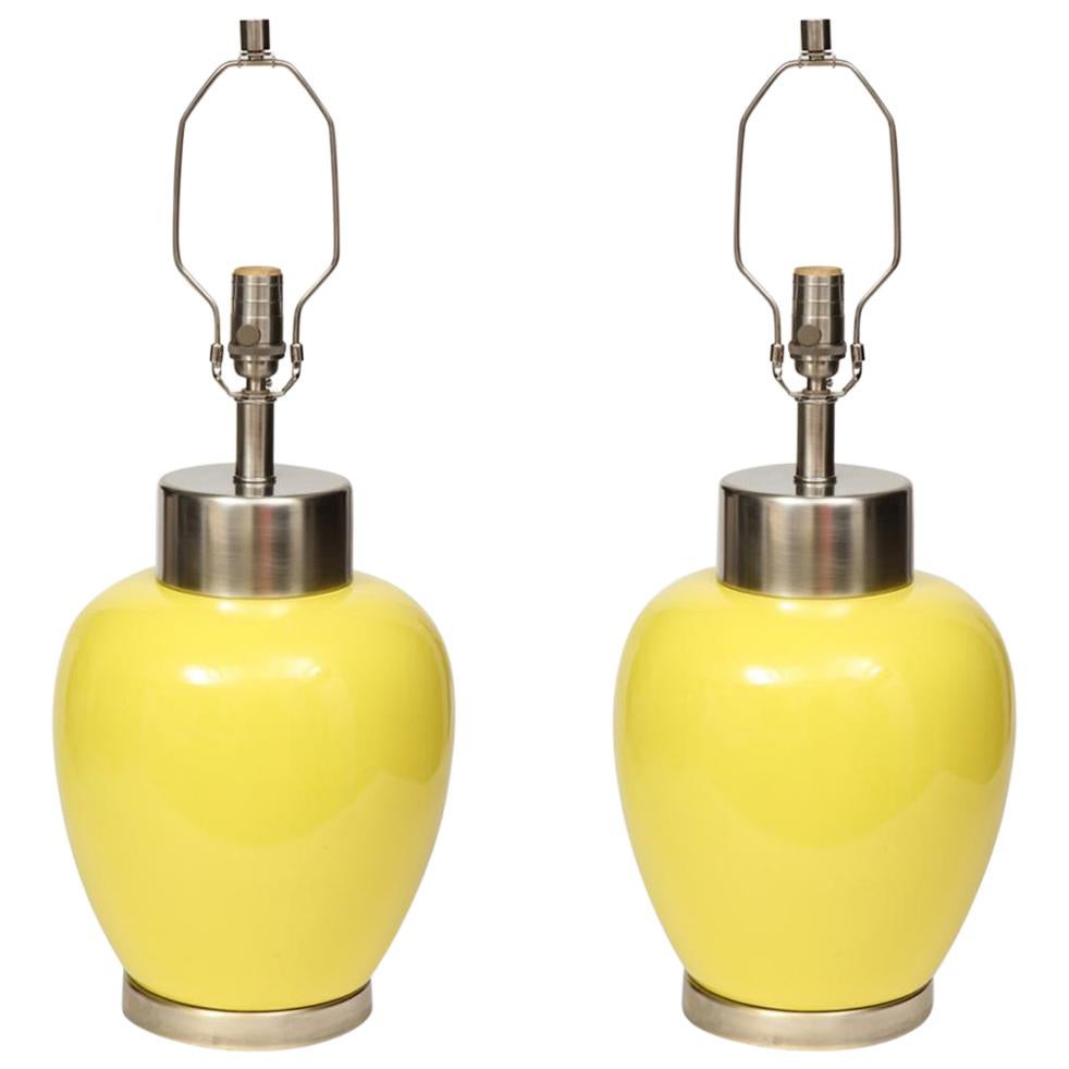 Paul Hanson Lemon Yellow Porcelain Lamps