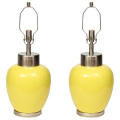 Paul Hanson Lemon Yellow Porcelain Lamps