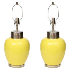 Lampes en porcelaine jaune citron Paul Hanson