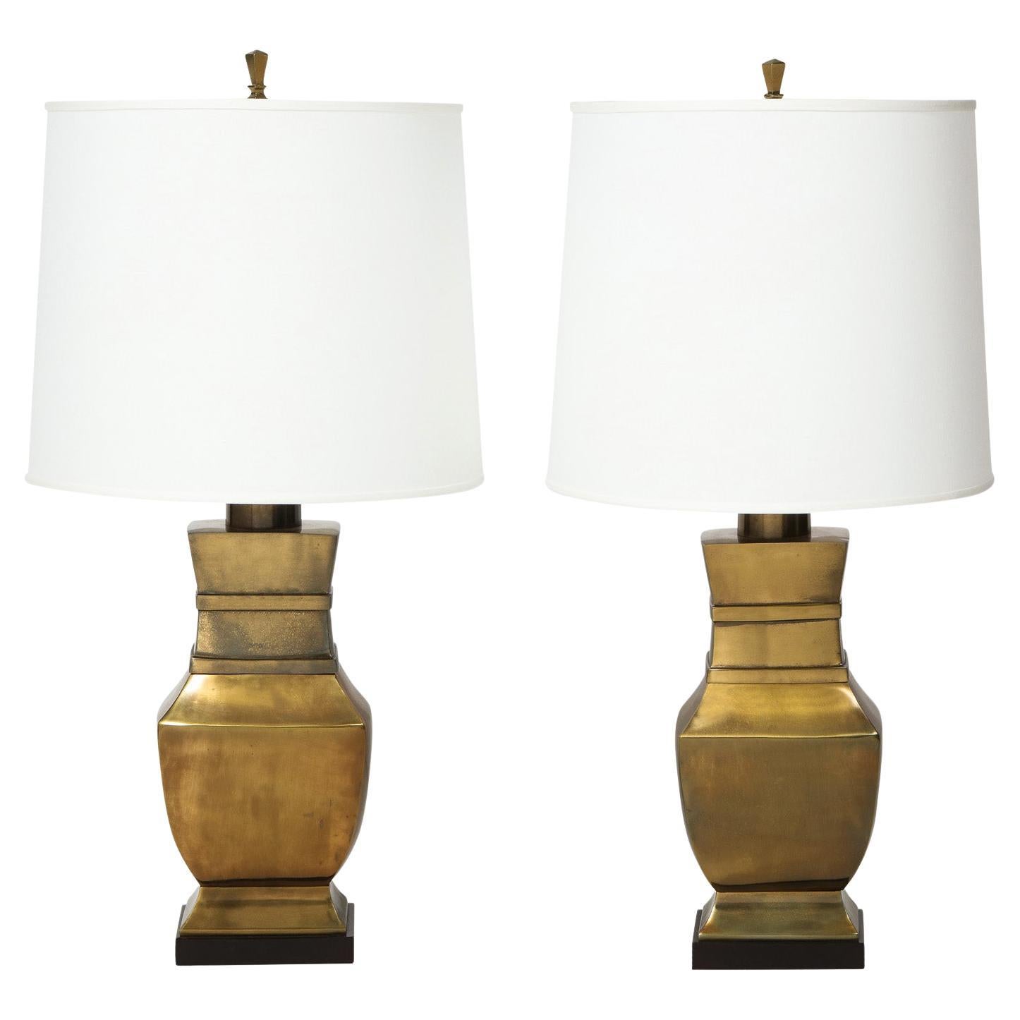 Paul Hanson Neoclassical Table Lamps in Bronze, 1950s For Sale