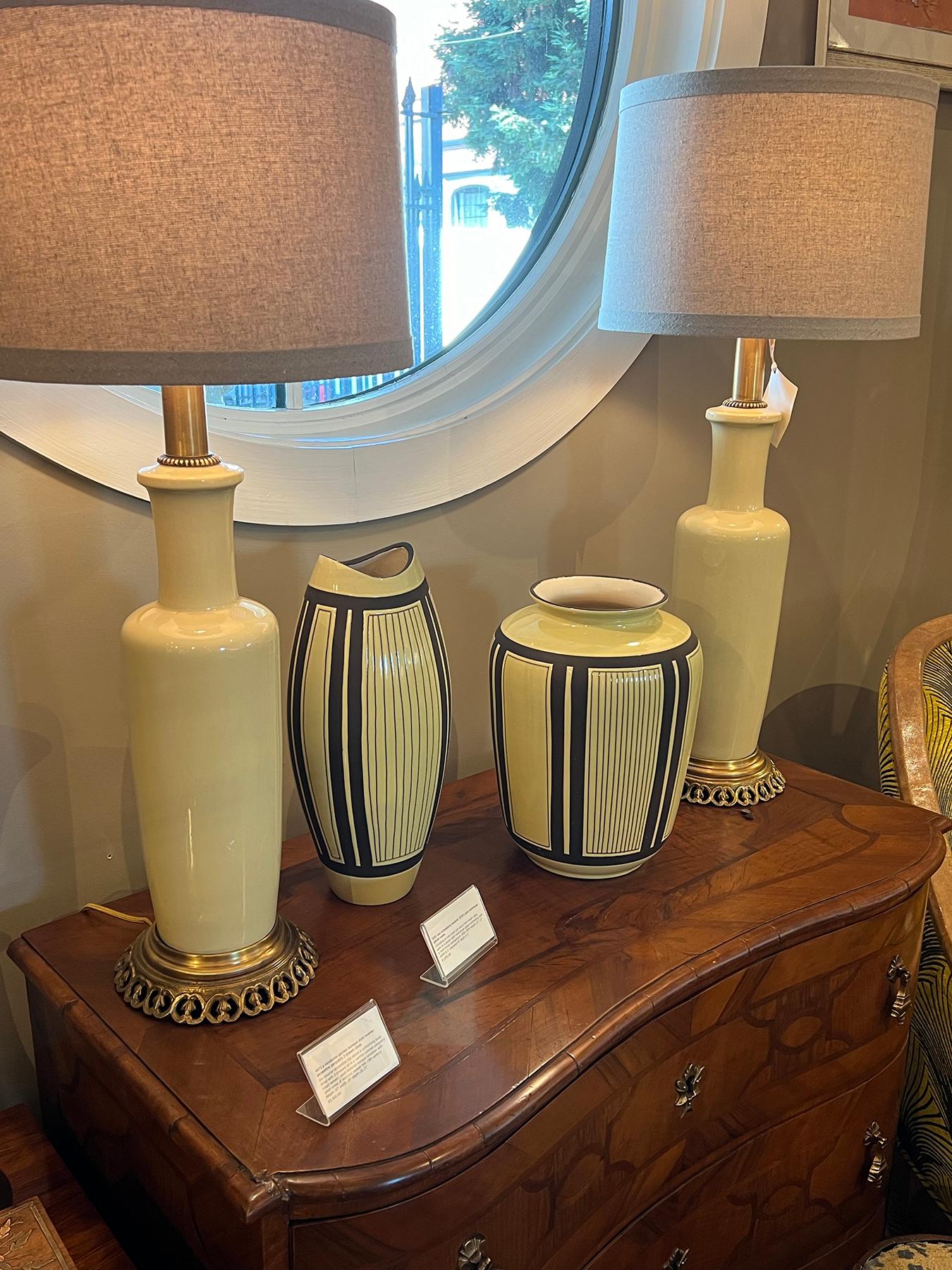 Mid-Century Modern Paul Hanson Pair of 1960s Chartreuse Glazed Ceramic Lamps