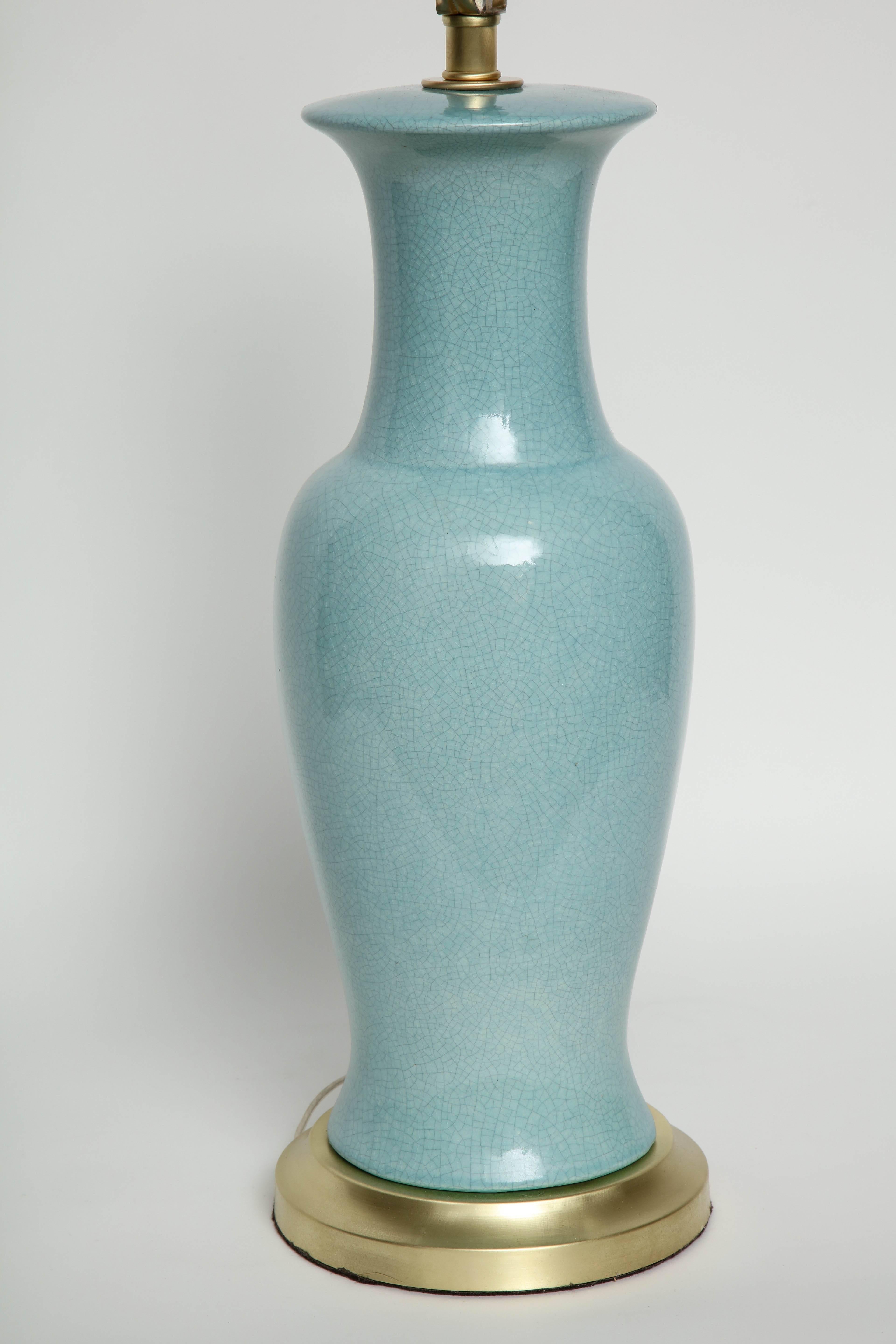 Brass Paul Hanson Robins Egg Blue Porcelain Lamps