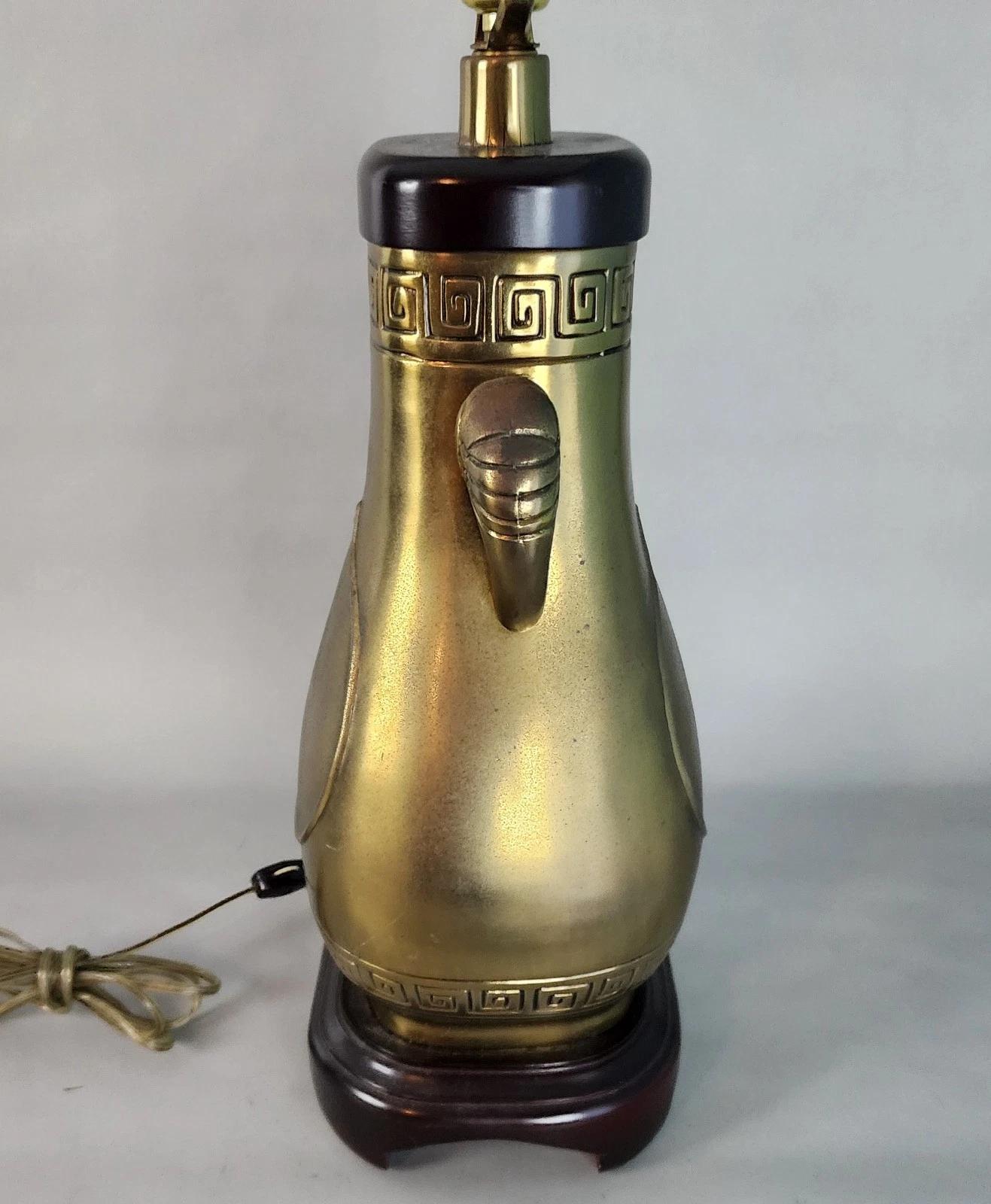 Chinoiserie Paul Hanson Table Lamp Brass Elephants For Sale
