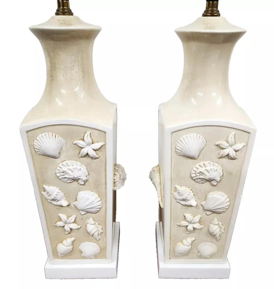 For FULL item description click on READ MORE below. 

Offering One Of Our Recent Palm Beach Estate Fine Lighting Acquisitions Of A
Pair of Mid Century Paul Hanson Beach House Table Lamps with Embossed Sea Shells 

Approximate Measurements in