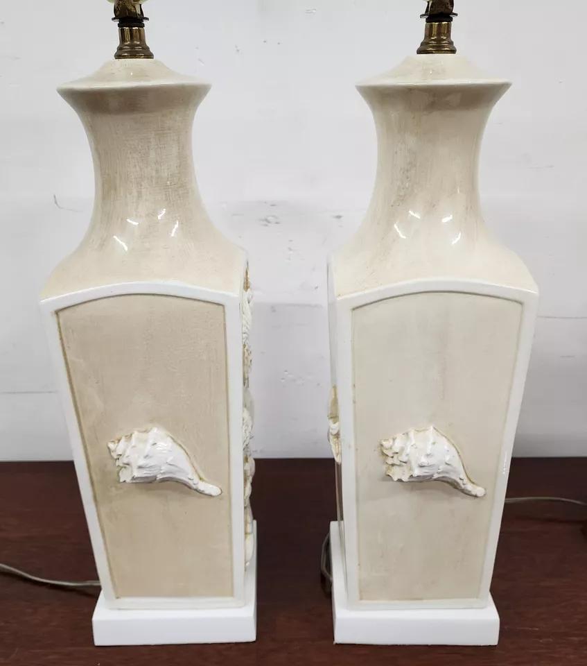 Paul Hanson Table Lamps Sea Shell Beach House Pair In Good Condition In Lake Worth, FL