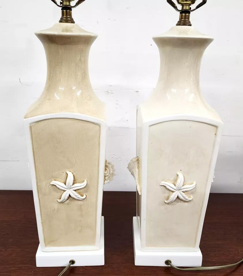 Mid-20th Century Paul Hanson Table Lamps Sea Shell Beach House Pair