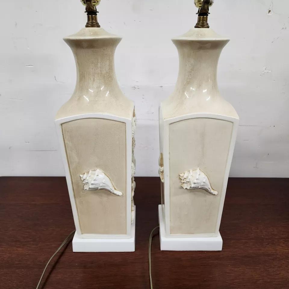 Ceramic Paul Hanson Table Lamps Sea Shell Beach House Pair