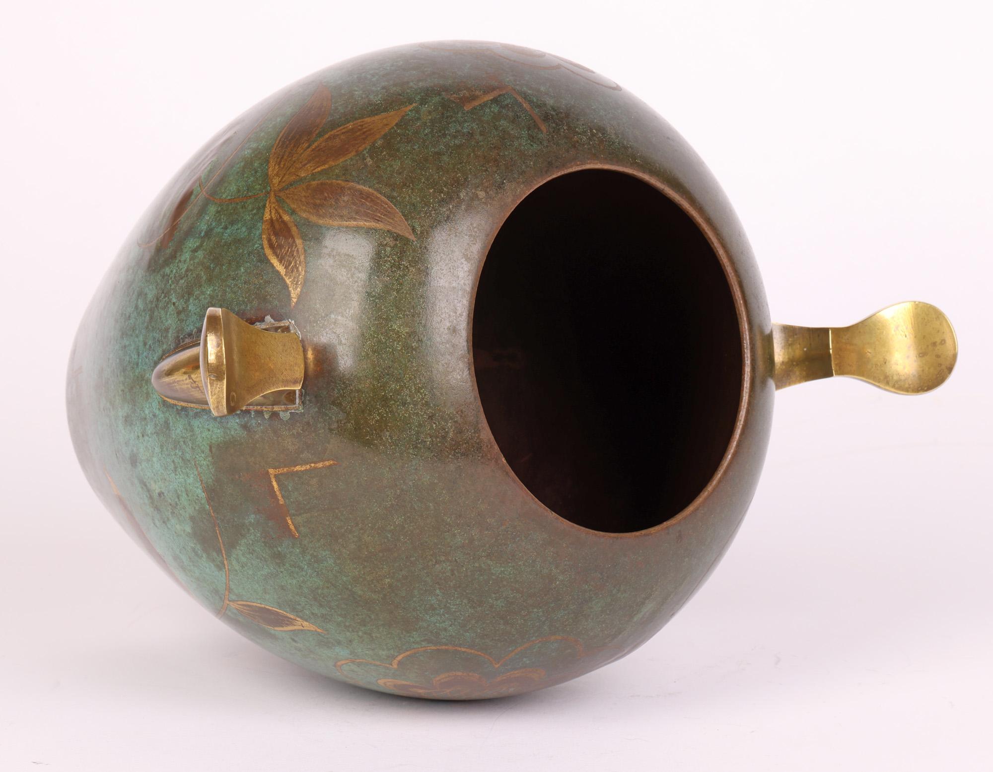Paul Haustein for WMF Art Deco Patinated Twin Handled Bronze Floral Vase In Good Condition In Bishop's Stortford, Hertfordshire