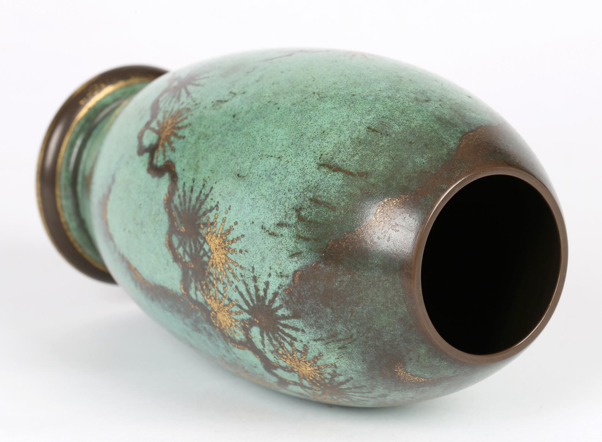 Paul Haustein for Württembergische Metal Art Deco Patinated Copper Ikora Vase 4