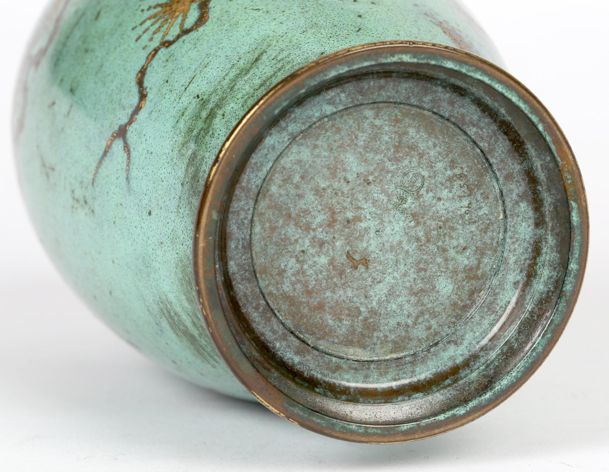 Enameled Paul Haustein for Württembergische Metal Art Deco Patinated Copper Ikora Vase