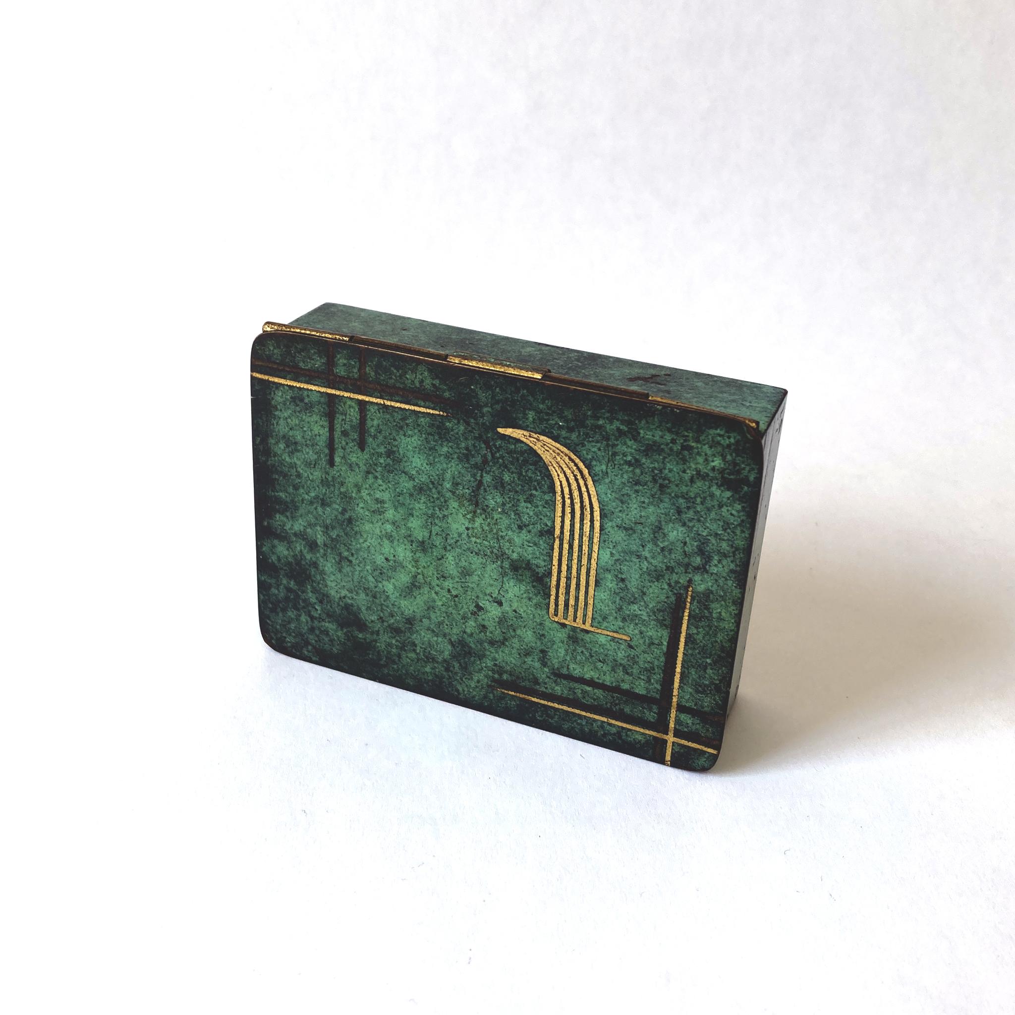 Early 20th Century WMF Ikora Paul Haustein Green Patinated Metal Hinged Box, Wood Lined