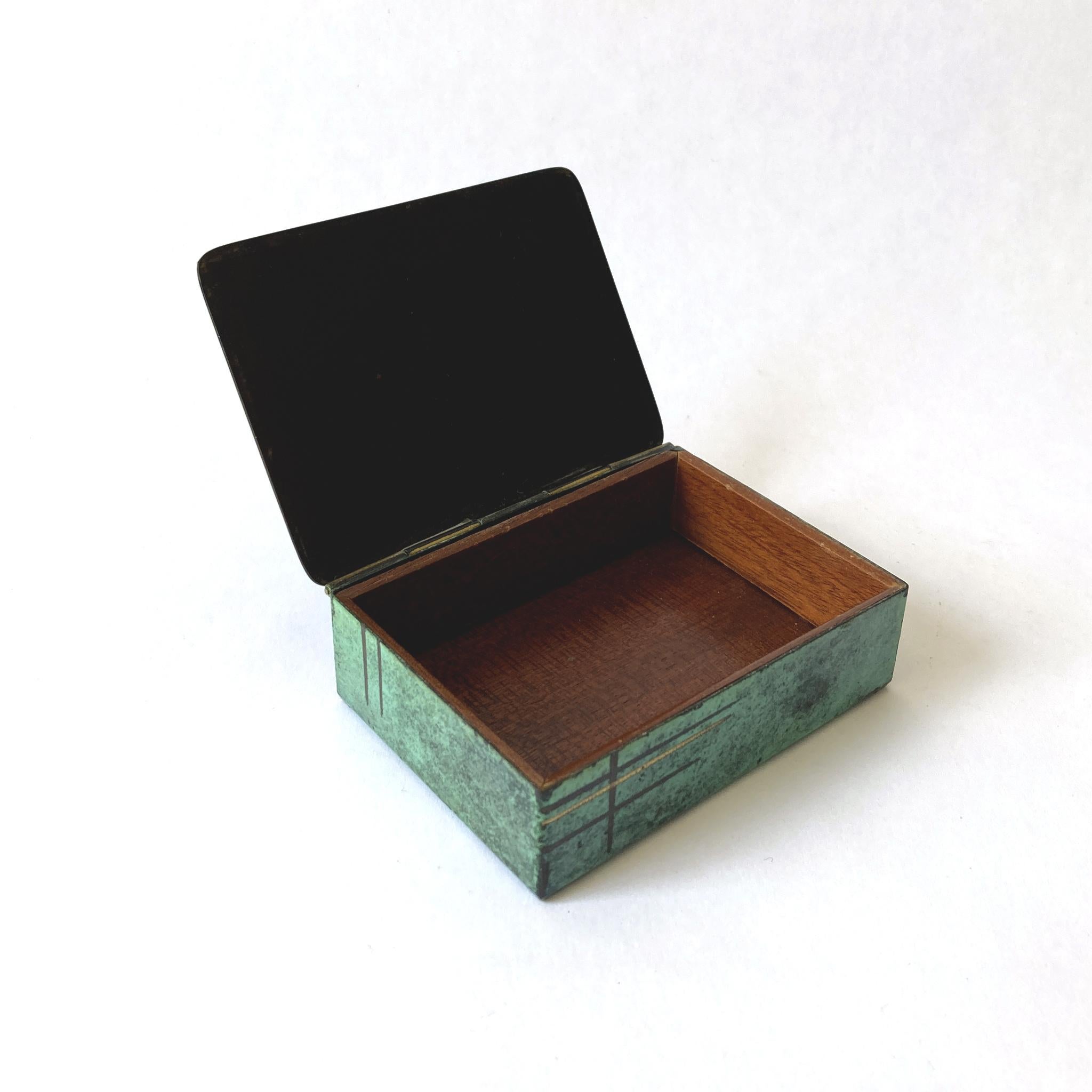WMF Ikora Paul Haustein Green Patinated Metal Hinged Box, Wood Lined 1