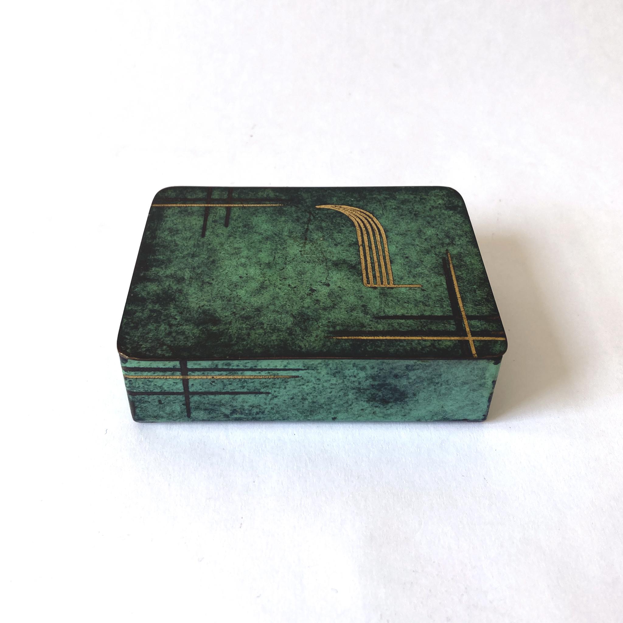 WMF Ikora Paul Haustein Green Patinated Metal Hinged Box, Wood Lined 2
