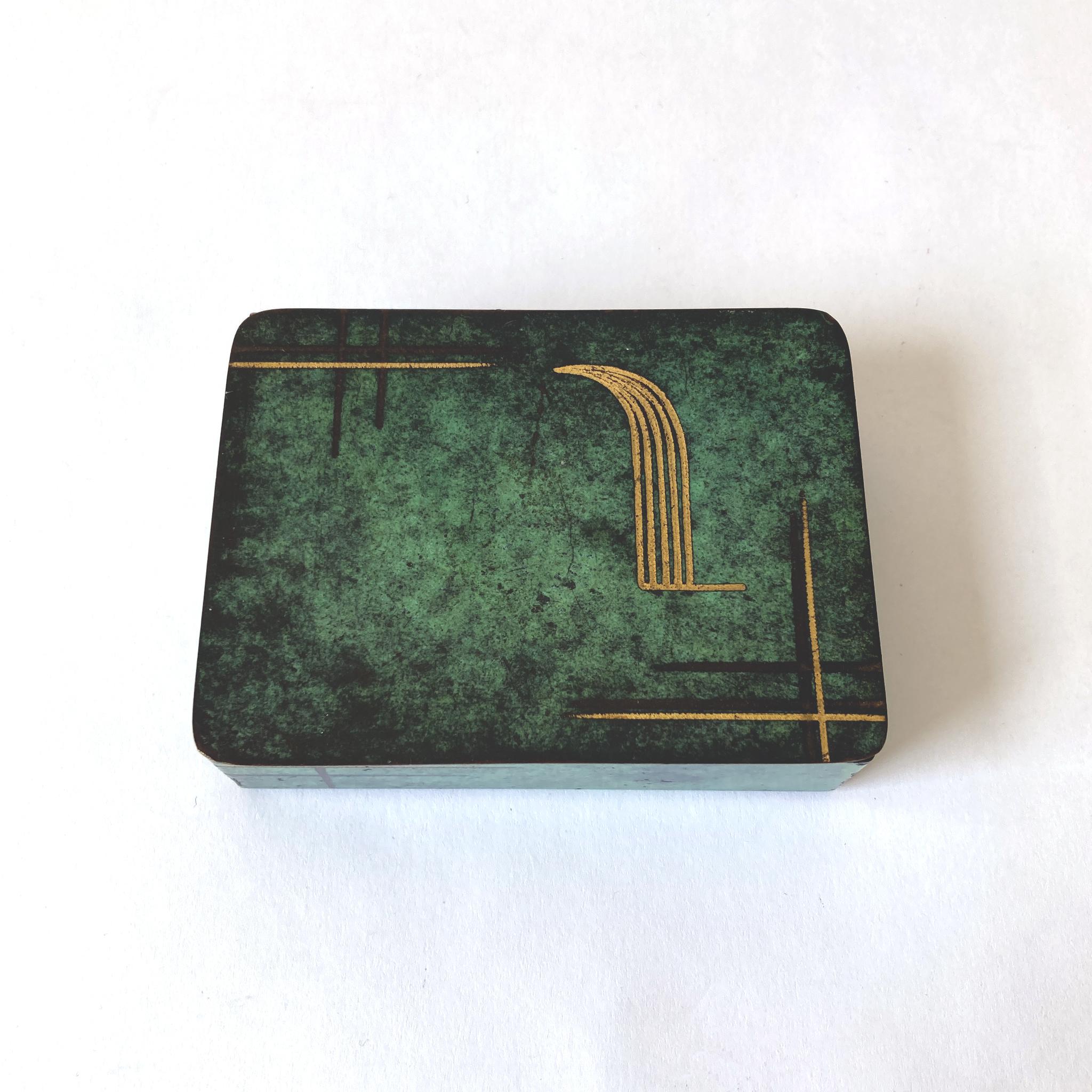 WMF Ikora Paul Haustein Green Patinated Metal Hinged Box, Wood Lined 3