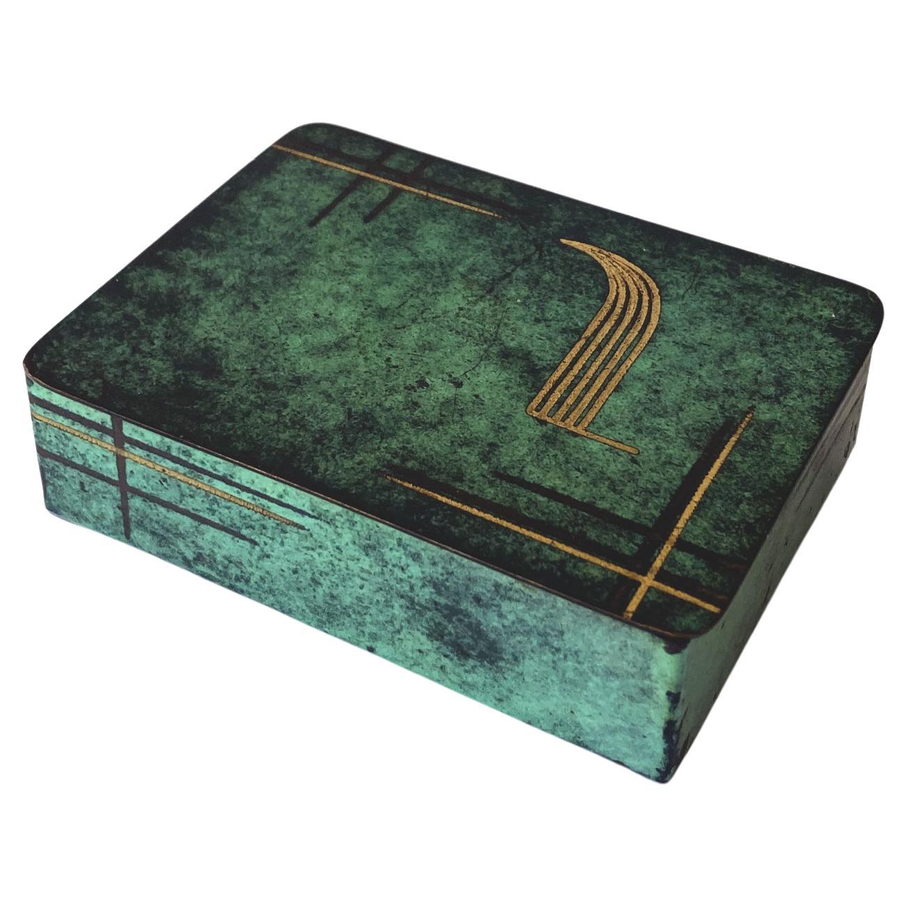 WMF Ikora Paul Haustein Green Patinated Metal Hinged Box, Wood Lined