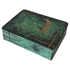 Paul Haustein, WMF Ikora Patinated Metal Hinged Box, Green and Gold, 1920s