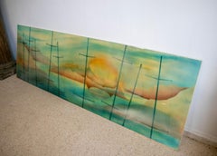 Paul Hemery 1970s Signed Resin Painting Marina Landscape w/ Boat Masts