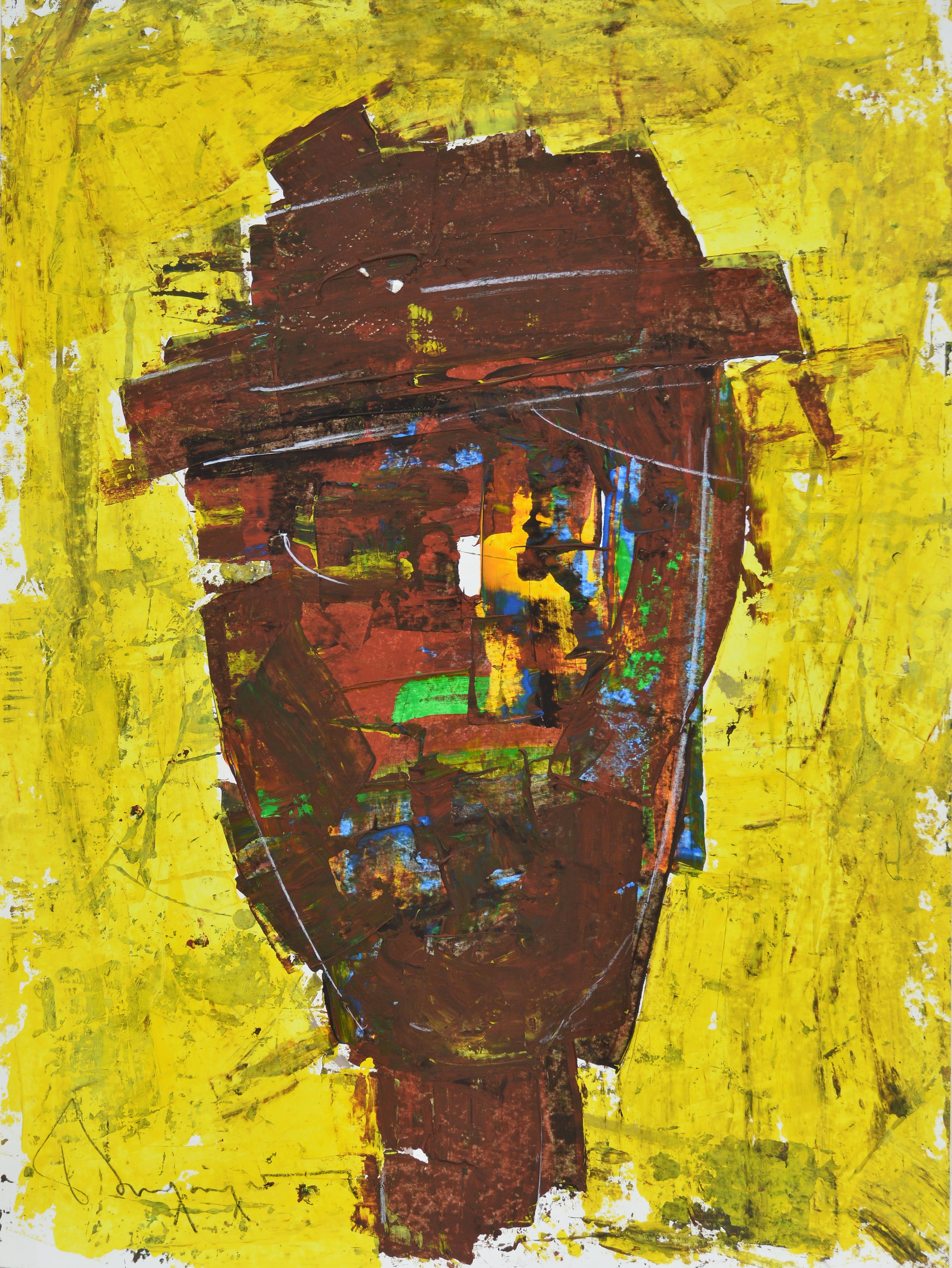 Paul-Henri Bourguignon Figurative Painting - Head on Yellow