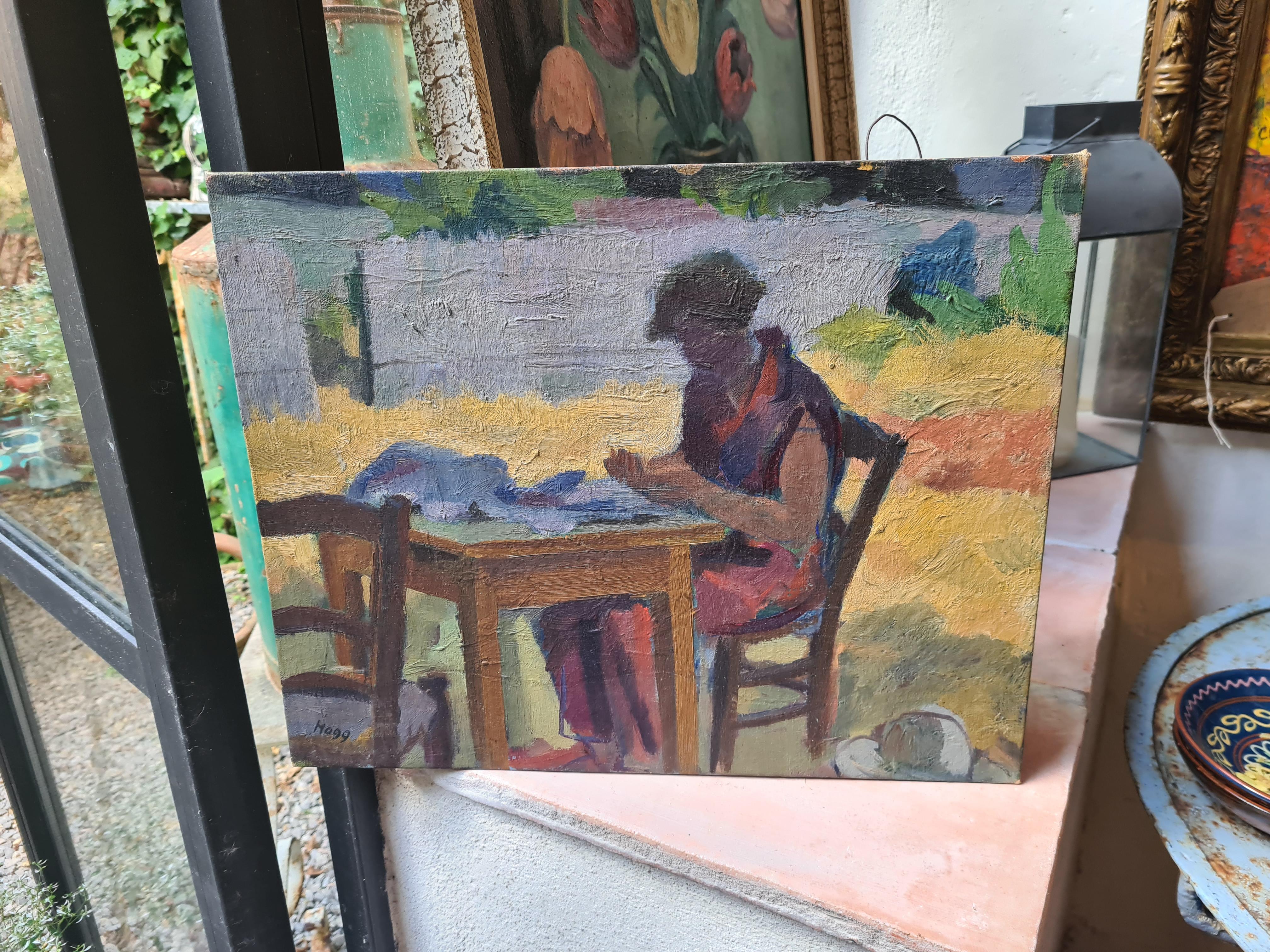 Óleo sobre tabla impresionista fauvista, A la sombra del jardín en venta 3