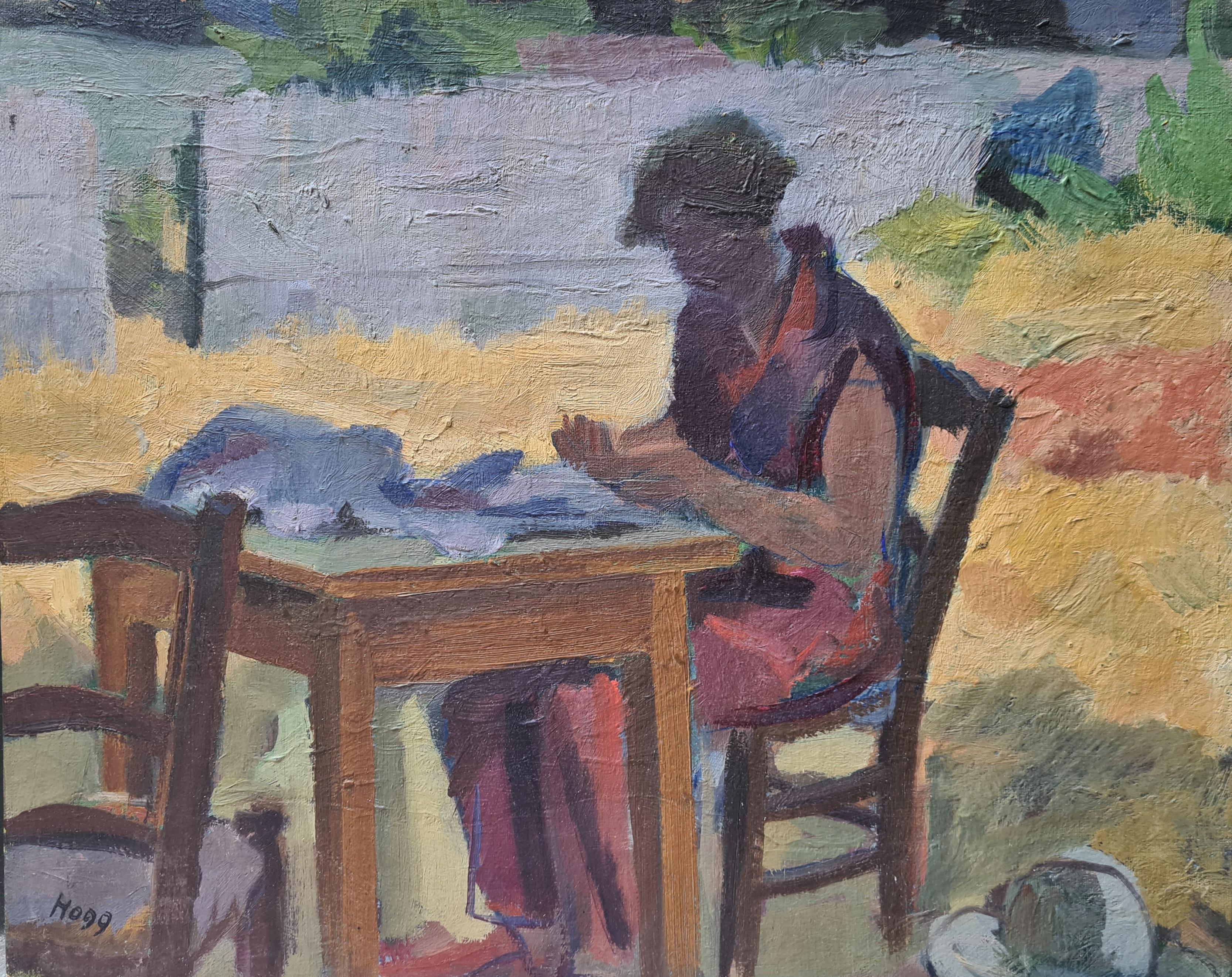 Óleo sobre tabla impresionista fauvista, A la sombra del jardín