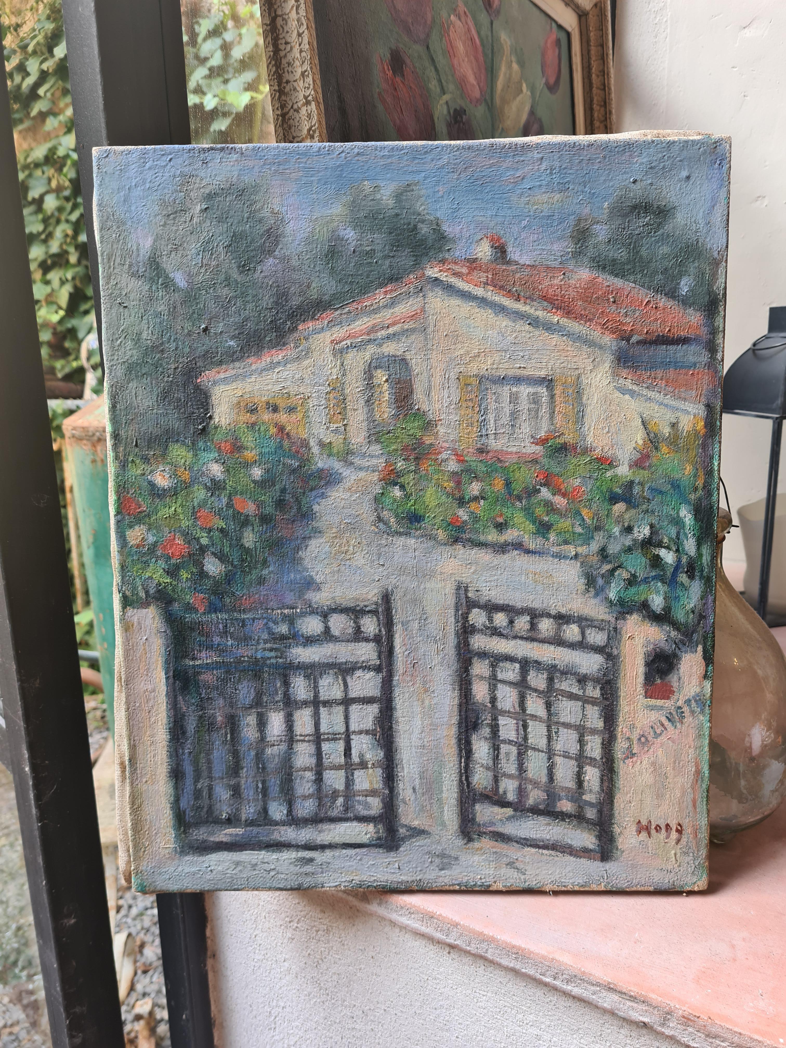 Vue impressionniste d'une VILLA dans le sud de la France, L'Olivette, Juan les Pins - Painting de Paul Hercule Hogg