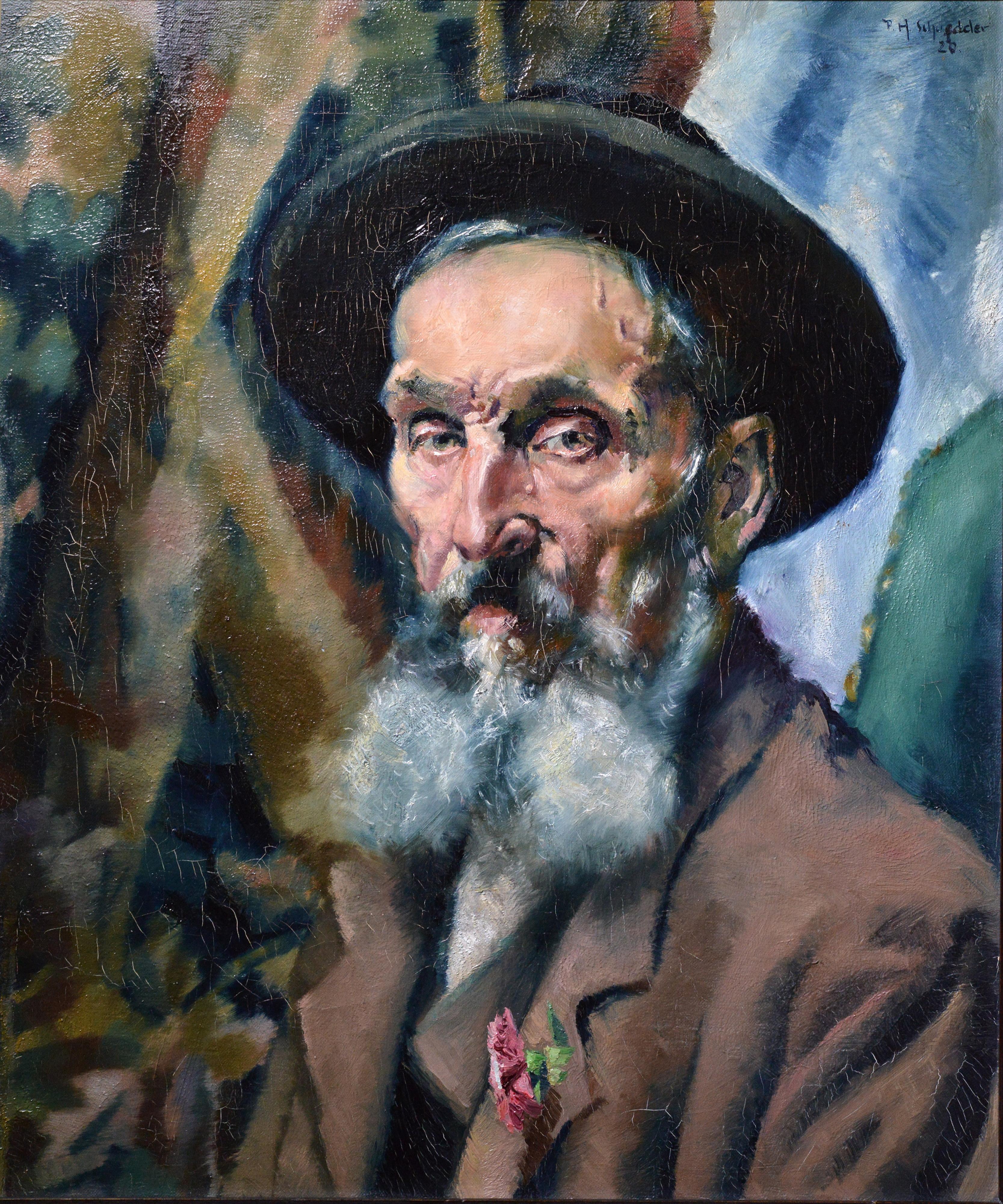 Modernist portrait Piercing gaze of elderly Jew German master 1920 Oil painting - Post-Modern Painting by Paul Hermann Schoedder