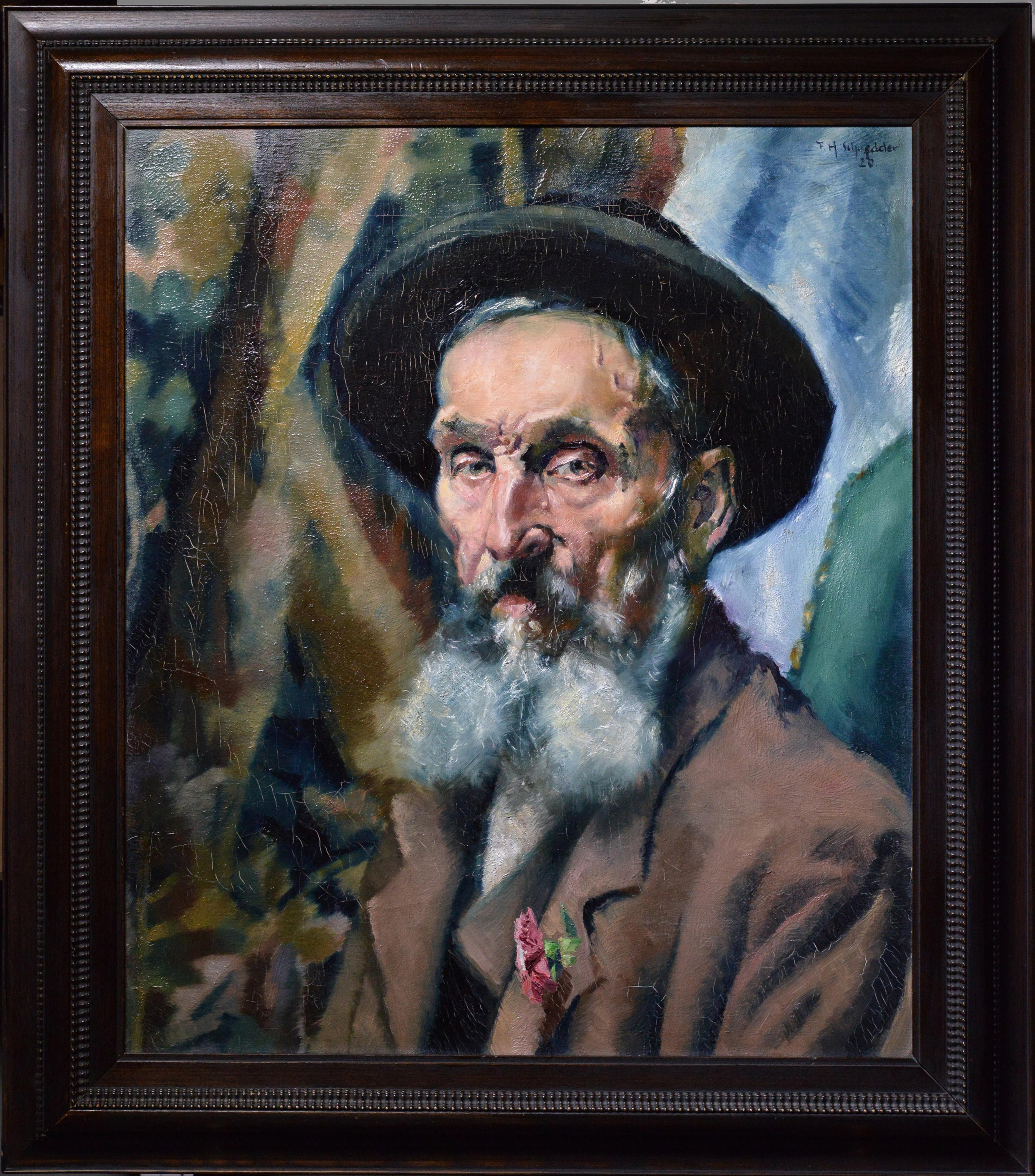 Paul Hermann Schoedder Portrait Painting - Modernist portrait Piercing gaze of elderly Jew German master 1920 Oil painting