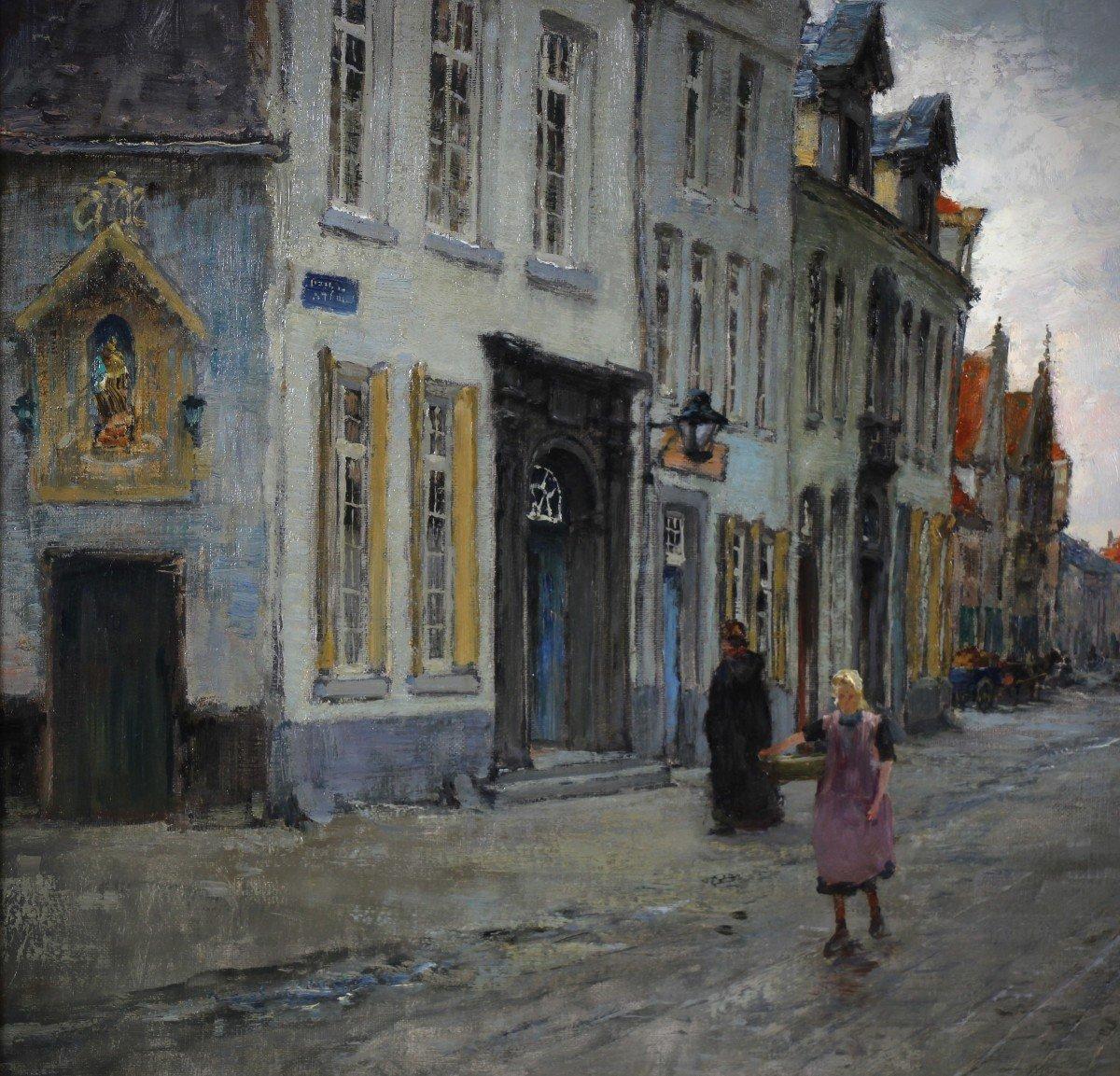 Large Oil On Canvas View Of The Wharfs Of Mechelen In Belgium Dated 1898 - Impressionist Painting by Paul Hermanus