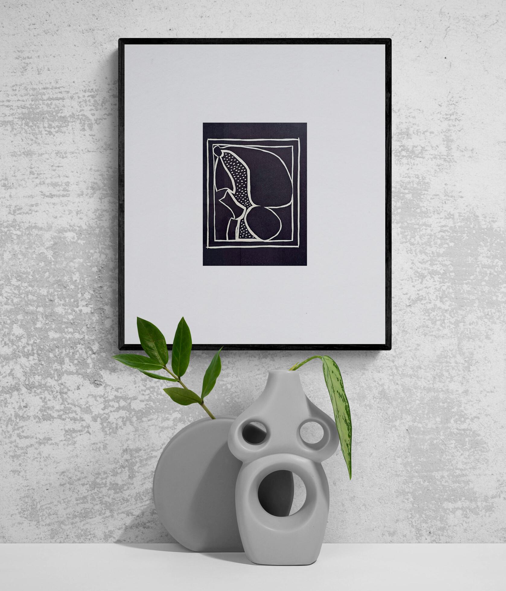 Form A su sfondo nero (Astratto, Moderno, Mid-Century) - Print di Paul Herrmann (Henri Héran)