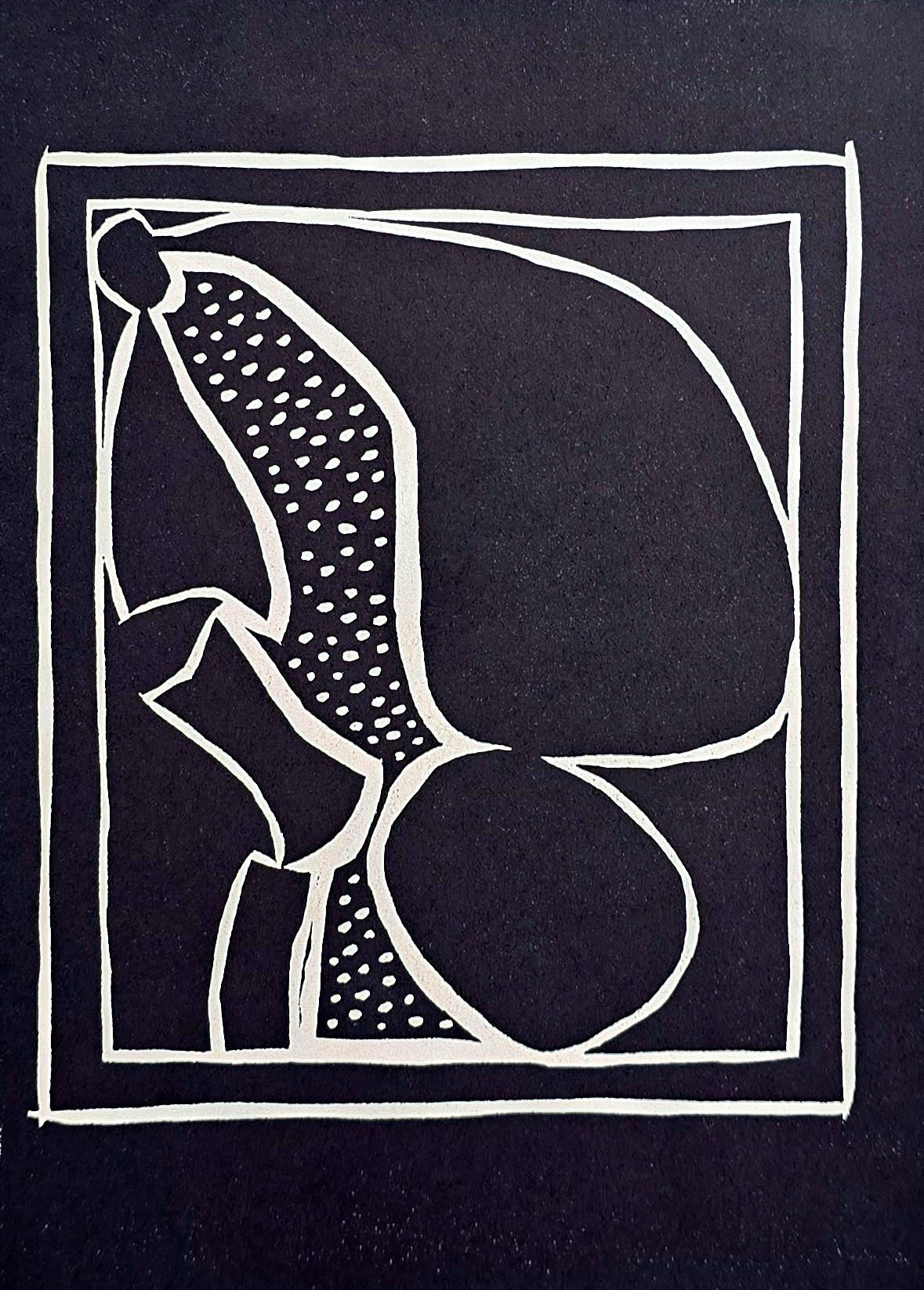 Abstract Print di Paul Herrmann (Henri Héran) - Form A su sfondo nero (Astratto, Moderno, Mid-Century)