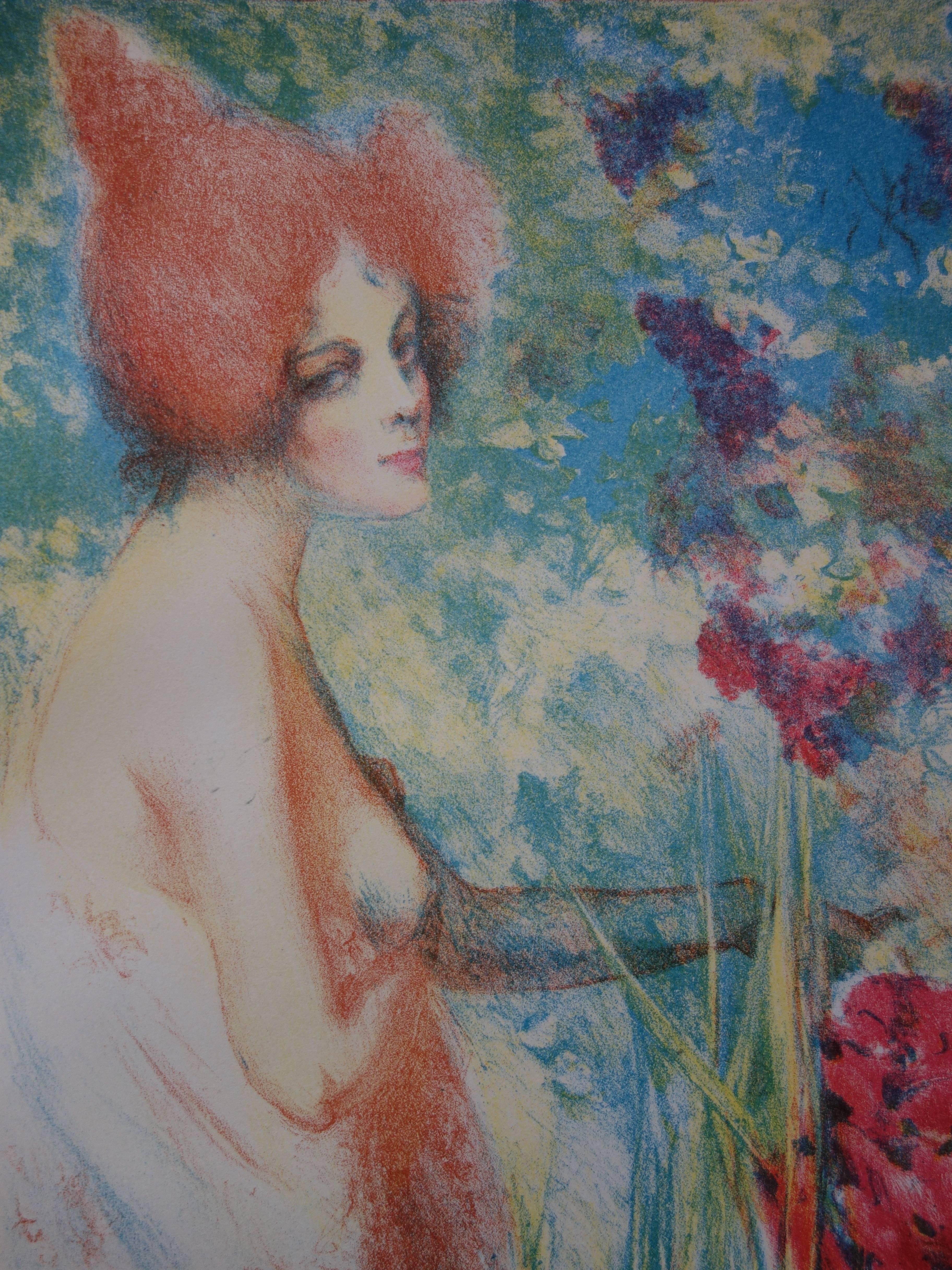 Flor de Mayo - litografía original (1897-1898) - Figurative Print Gris de Paul Herrmann (Henri Héran)