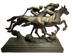 Sculpture en bronze patiné de Paul Herzel représentant des chevaux "à sang chaud"