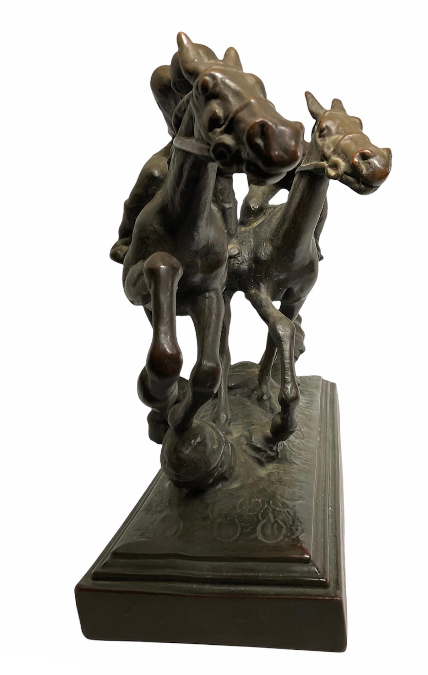 Victorian Paul Herzel Patinated Bronze Sculpture of “Hot-Blooded”Horses