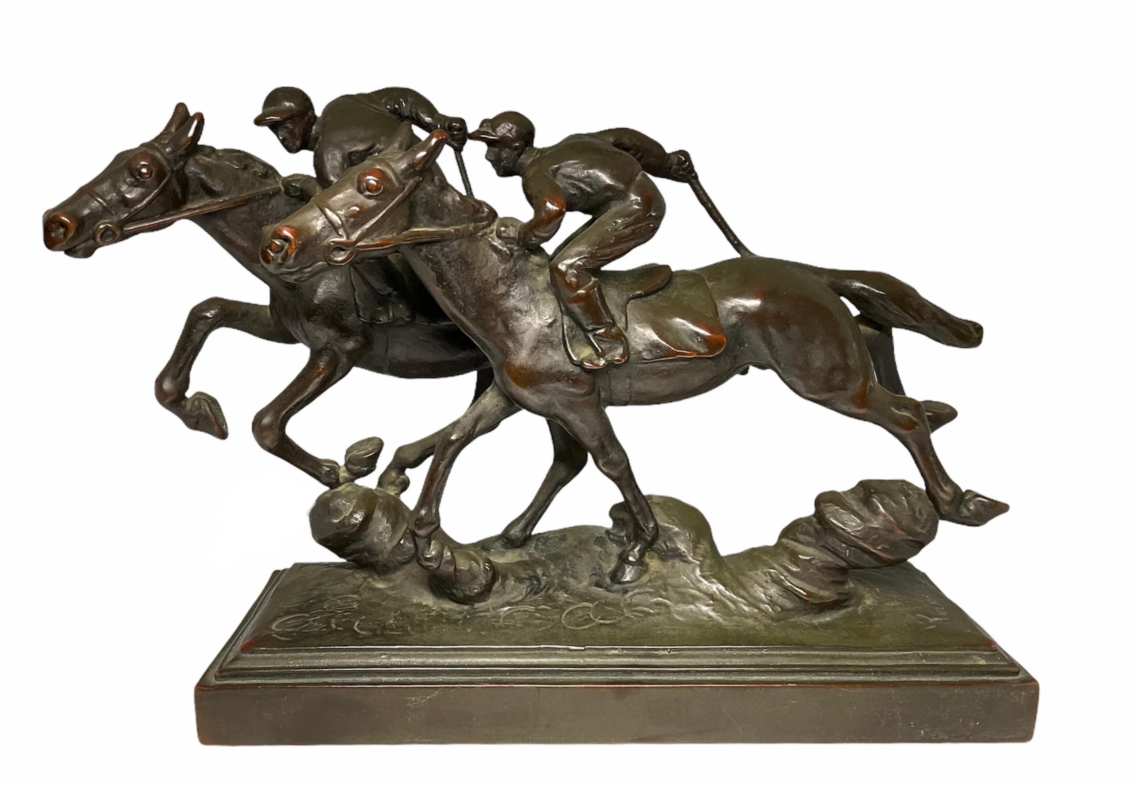 Cast Paul Herzel Patinated Bronze Sculpture of “Hot-Blooded”Horses