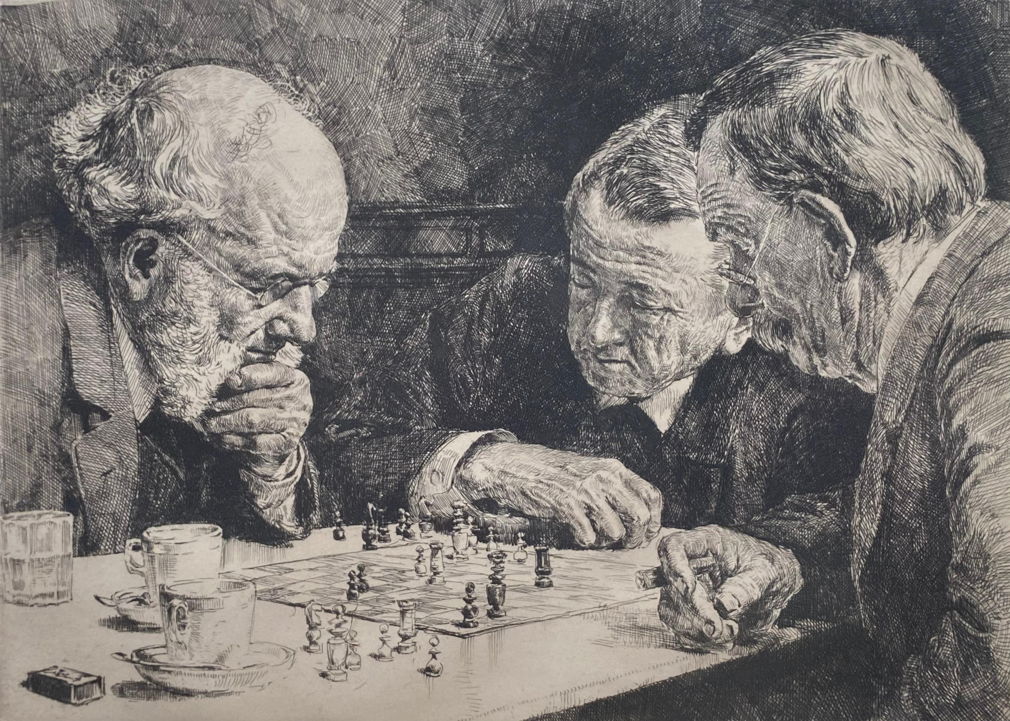 Paul Hey Figurative Print - “Chess Players”