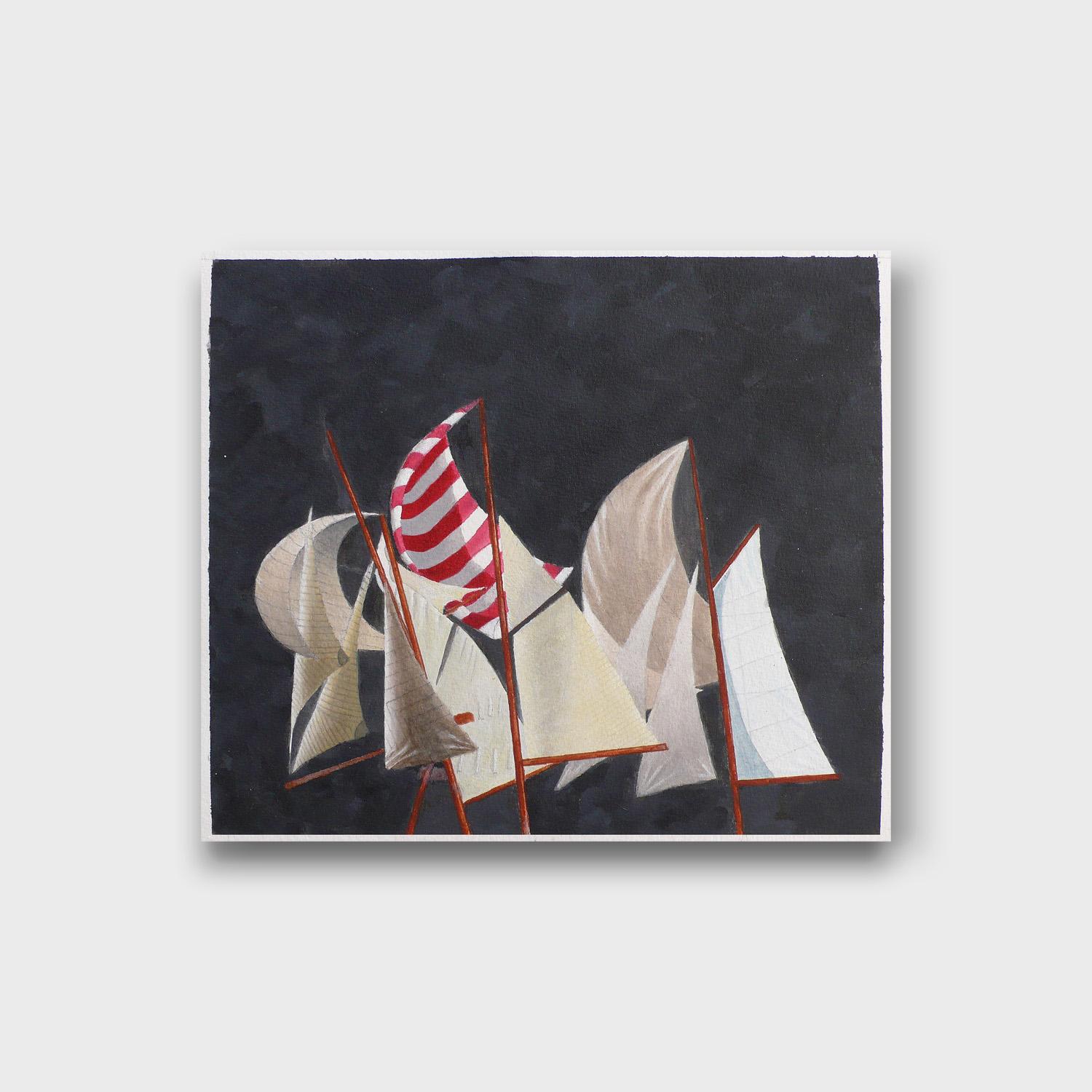 Paul Hobson Figurative Painting - A Conceptualized Acrylic on Paper Painting, "Sail 1"