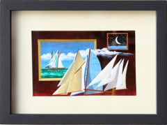 Petite peinture abstraite colorée de paysage marin, "Sails 21" 2023