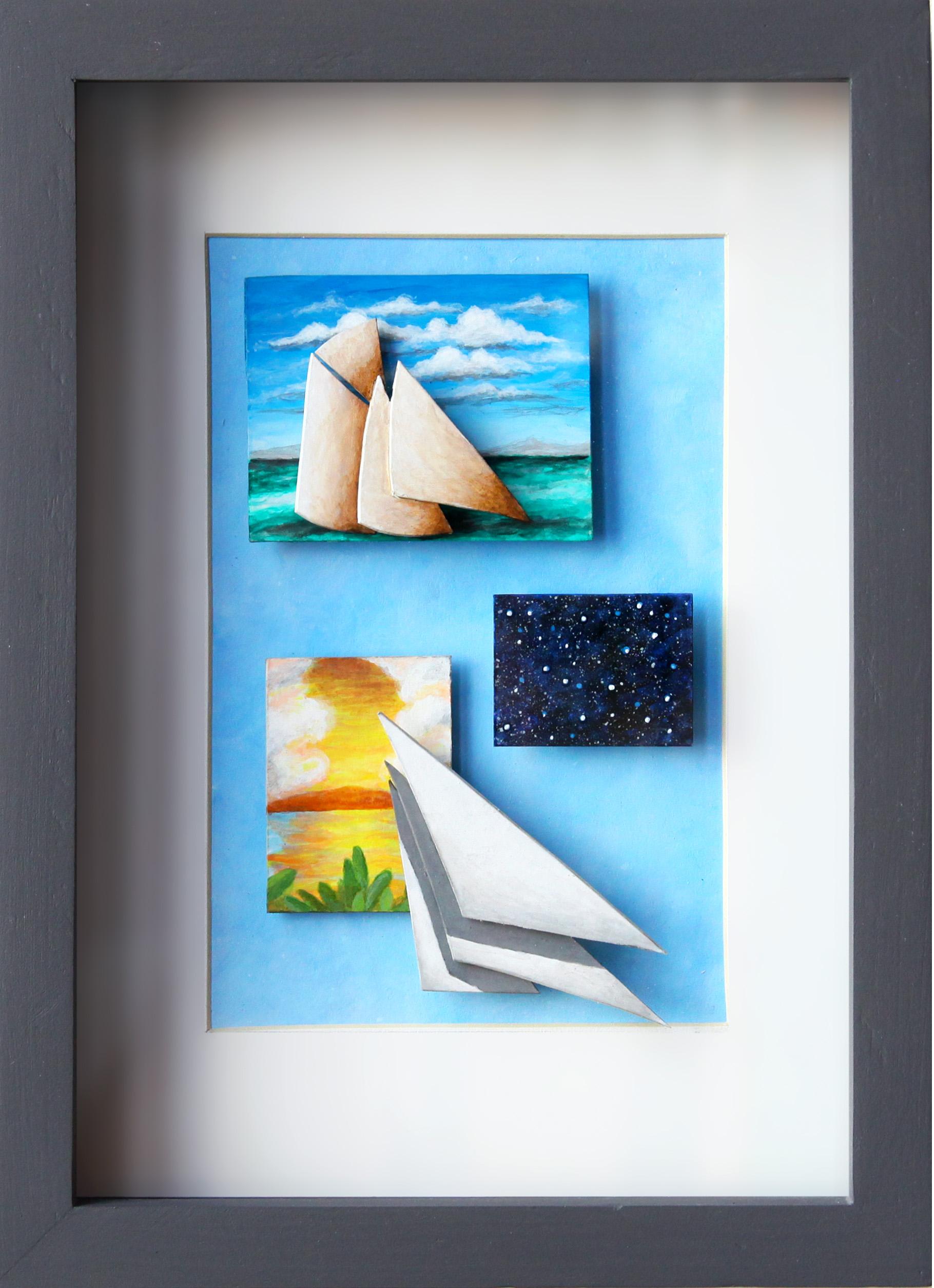Paul Hobson Abstract Painting - Small Colorful Abstract Seascape Painting, "Sails 22" 2023