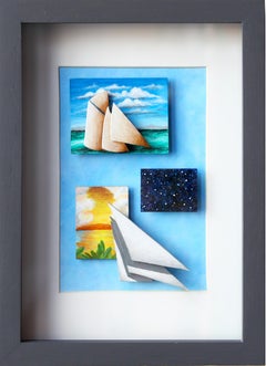 Petite peinture abstraite colorée de paysage marin, "Sails 22" 2023