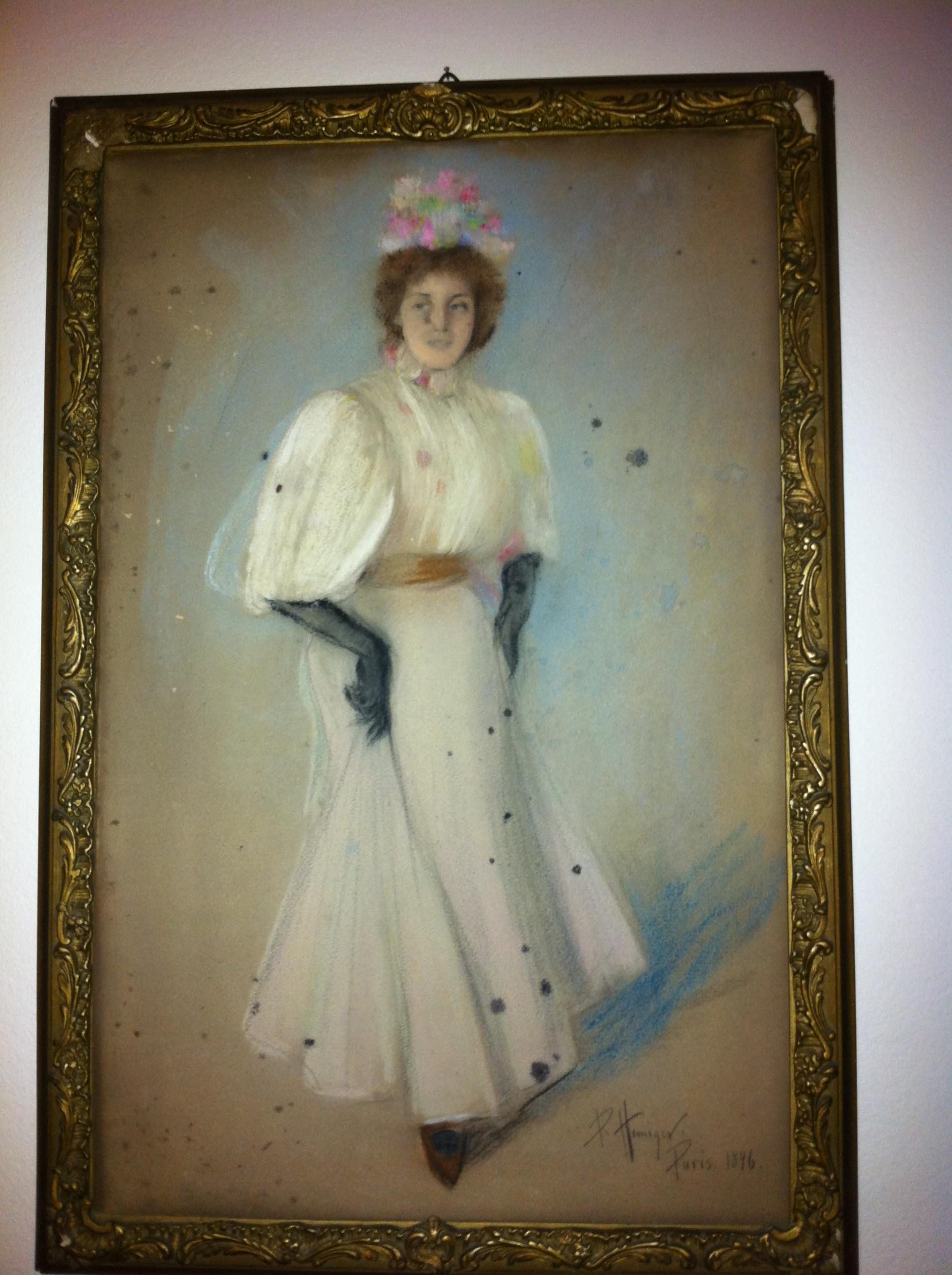 Retrato de arte vintage - París, belle epoque, dos elegantes damas - pastel  firmado - Portrait Negro de Paul Hoeniger